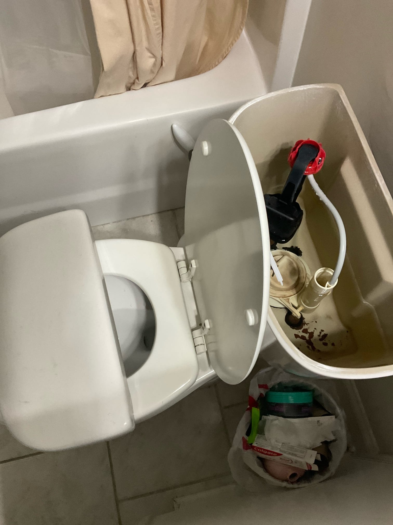 Cut ceiling open , replaced a offset flange for top floor hallway toilet , replaced a builders grade toilet with a Kohler elongated toilet with soft close seat ,  we also fixed slow tub drain , slow master bathroom sink right side for free 
