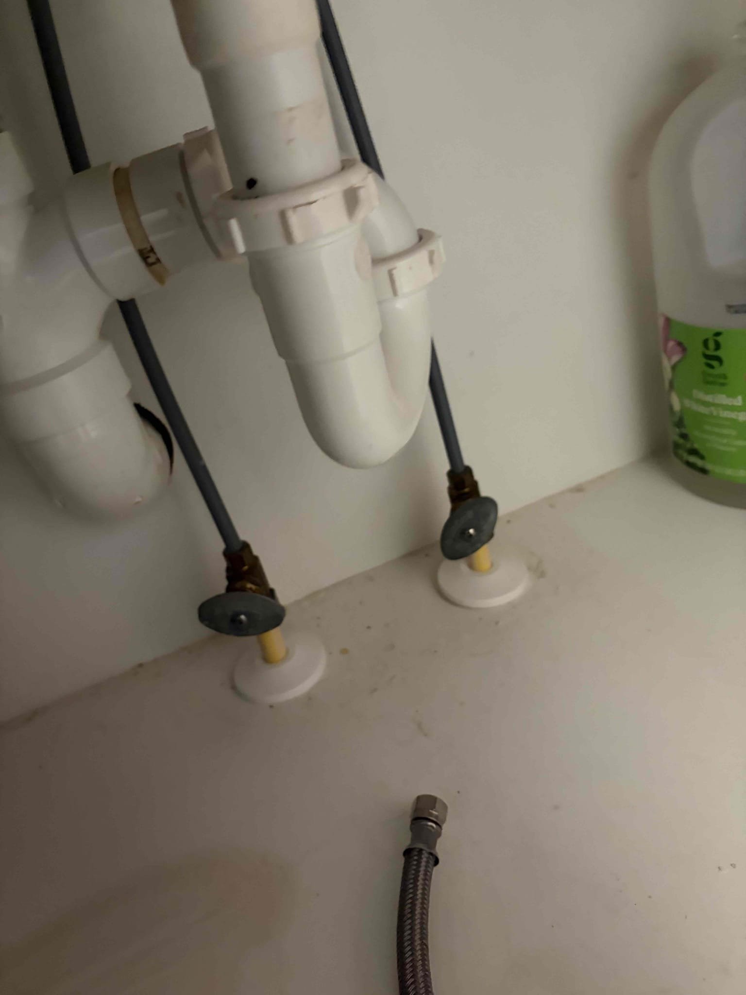 For this customer he wanted us to install a recirculating pump on the hot water line and install it with the flexible connection on the gas water heater, i told them unfortunately we don’t use the flexible connections so therefore we have to hard pipe the water lines and that is what we completed. To add to that, the comfort valve needs to be installed as well. We did not do this part of the service due to fact of the current configuration of the supply lines underneath the sink and the faucet. The faucets are 20 years old and the supply lines are as well. The service stops are on cpvc and followed by Pex supply lines that are 20 years old. In order to install the comfort valve properly we would have to have the faucet replaced in order to make the proper connections. At this time the homeowner declined, to do that part of the service, didn’t complete due to liable issues. 
Recommendation to install the comfort valve tee
Replace lavatory faucet, replace both hot and cold service stops 