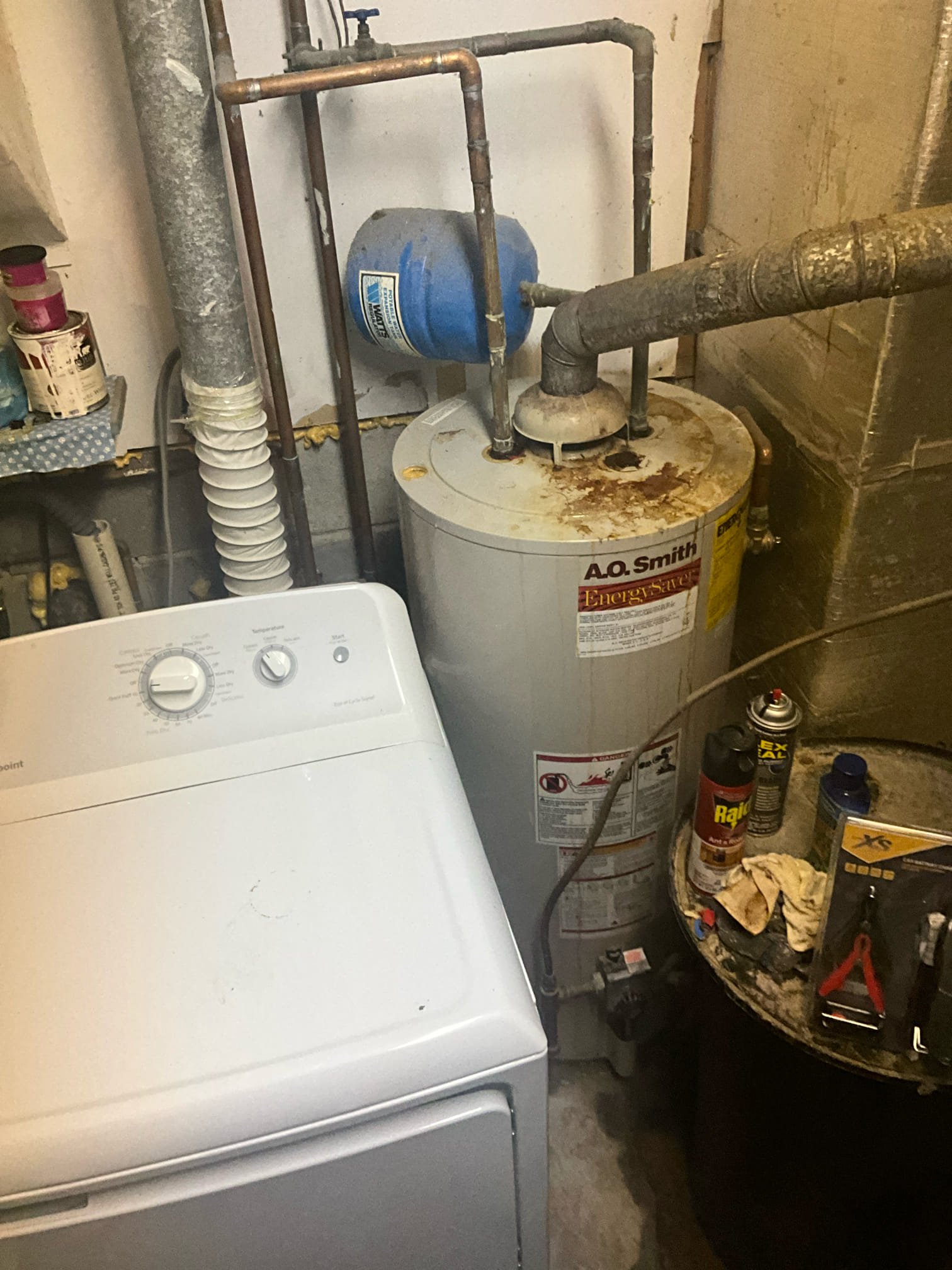 Call for water heater leaking out top of unit.

Removed old water heater and replaced with a new 40 gallon short water heater. Installed new expansion tank and mounting bracket. Space constraints did not allow for a drip pan. Shut off valve functioning fine and was left in place. Reinstalled gas and pressurized unit. I also replaced the prv as a military appreciation gesture. 

I am also leaving an estimate to install a new ejection pump in the laundry room to replace the current pump.