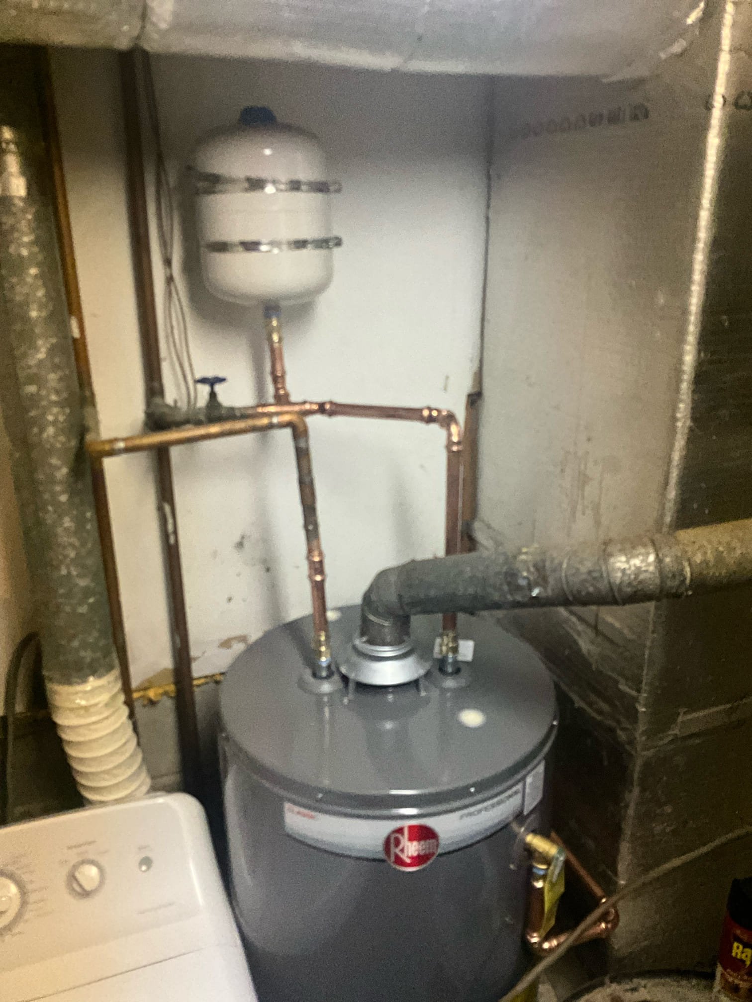 Call for water heater leaking out top of unit.

Removed old water heater and replaced with a new 40 gallon short water heater. Installed new expansion tank and mounting bracket. Space constraints did not allow for a drip pan. Shut off valve functioning fine and was left in place. Reinstalled gas and pressurized unit. I also replaced the prv as a military appreciation gesture. 

I am also leaving an estimate to install a new ejection pump in the laundry room to replace the current pump.