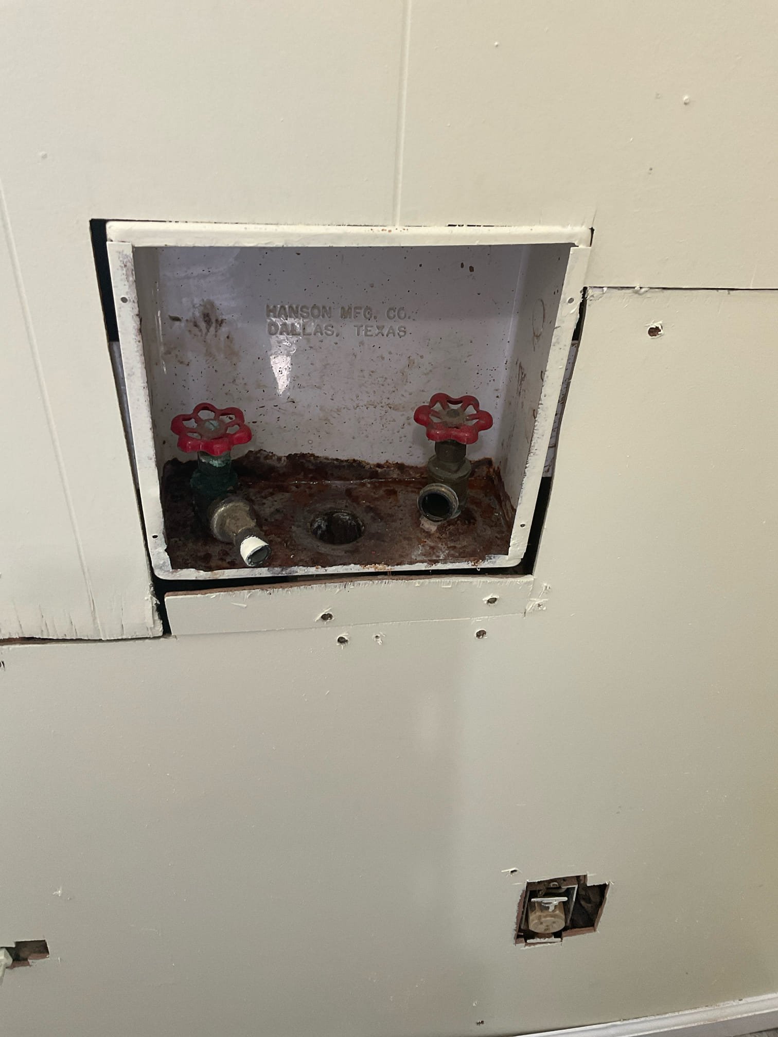 Multiple days work , cut concrete inside laundry room , replaced cast iron drain line with pvc for washing machine , new water line and drain from crawl space under the slab to new washing machine box , new hose bib and shut off valve installed as well . Take all the concrete, debris m trash away . Not include fix concrete back 