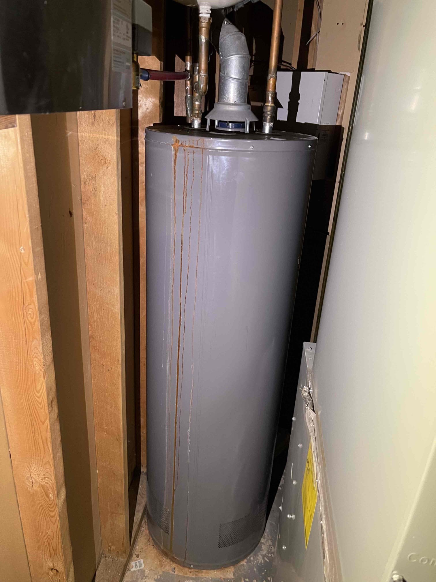 Left quote to repair/replace water service. PVC water service has broken inside the foundation wall. Also left quote to replace the water heater as it is 10 years and has visible signs of a past slow leak. 