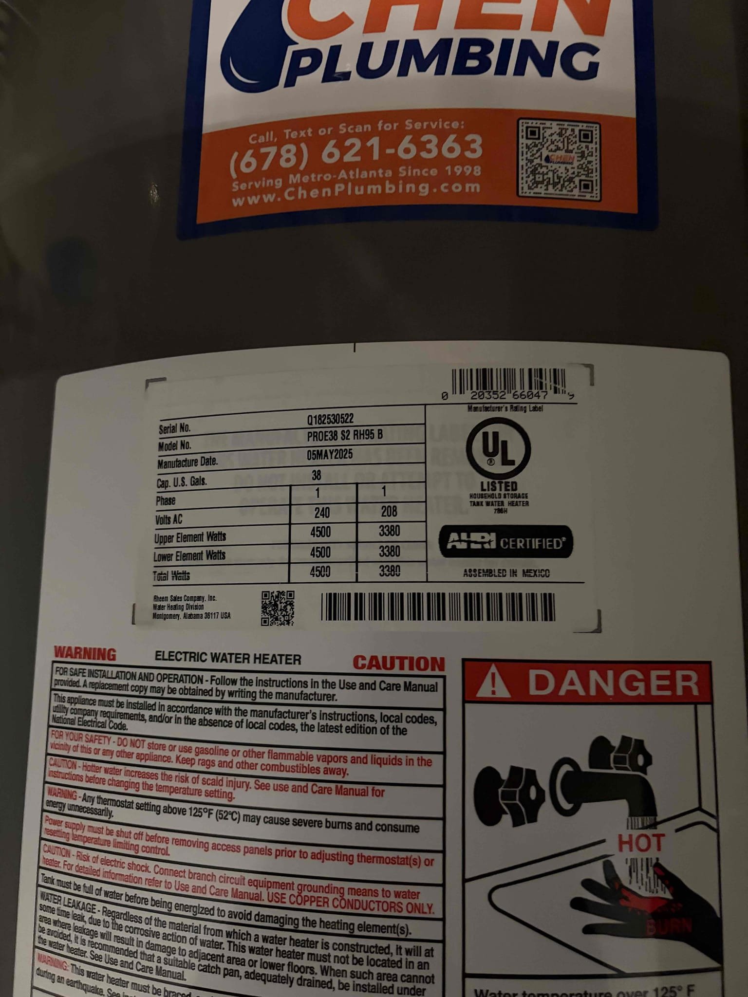 This customer we had installed a water heater in the ceiling that is on a support in the ceiling. The prior water heater failed as a result. There was no hot water so therefore we installed the new unit once the new unit was installed. There are no leaks at the thermal expansion tank with the bracket on the left side of the water heater. Installed the return vent back the way it was cleaned up the area to ensure a proper job once installed there are no leaks. No leaks on the pre-existing gate valves and the customer is all set. Also replaced a customer supplied garbage disposal that the customer had on hand replaced the bracket at a new putty install the new garbage disposal. It was hardwired once complete. We tested for a leak. No leaks garbage disposal works just fine. The customer is all set
