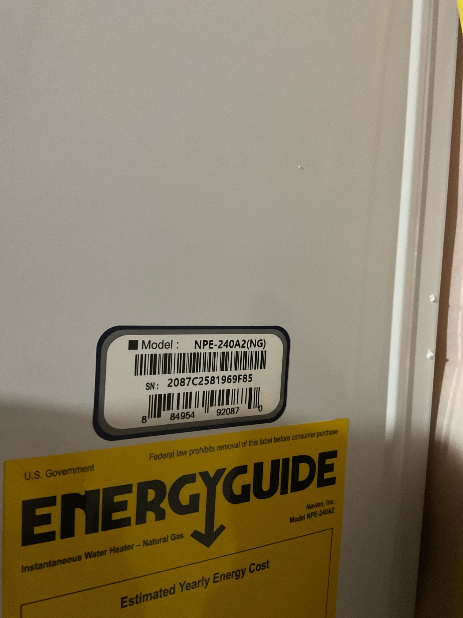 Replaced a old tankless water heater with Navien NPE 240A2 with navirecir system, cross over valve installed under the master bathroom sink 