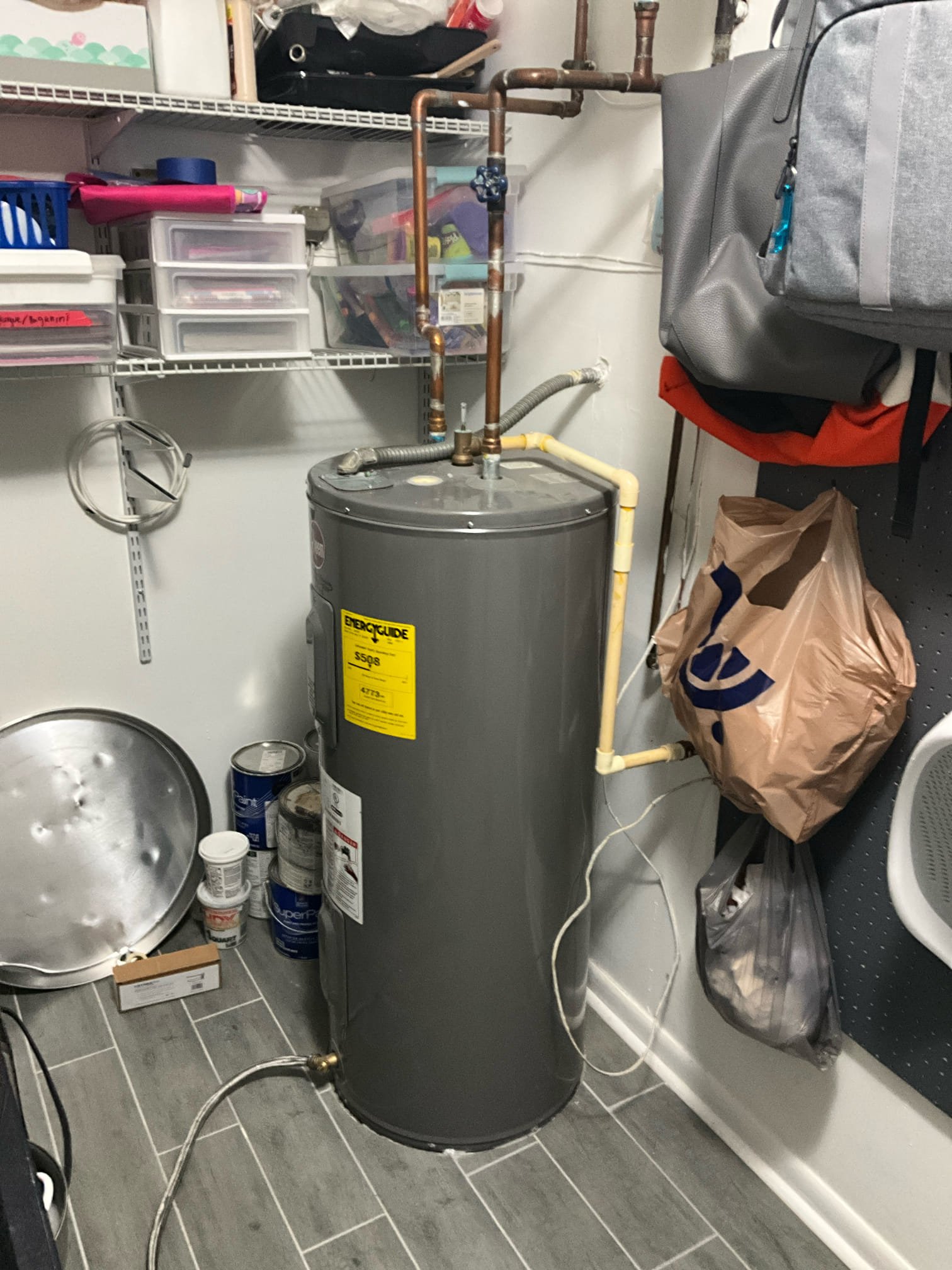 Returned and installed a new 40 gallon medium electric water heater with a new thermal expansion tank, shutoff, and pan. Ensured unit was producing hot water before departure. After collecting for the water heater and when heading out, noted ice coming from under hose bib insulation capsule. Found front hose bib was frozen. Noted to customer that neither hose bib had an accessible shutoff and the rear hose bib is leaking and building ice on the wall. Replaced both shutoffs in the wall and installed two new hose bibs with pex going through the wall to ensure the piping is more resilient to freezing. Tested all work to ensure proper function and no leaks, none were found. Winterized the hose bibs with the customer present for future winters. 