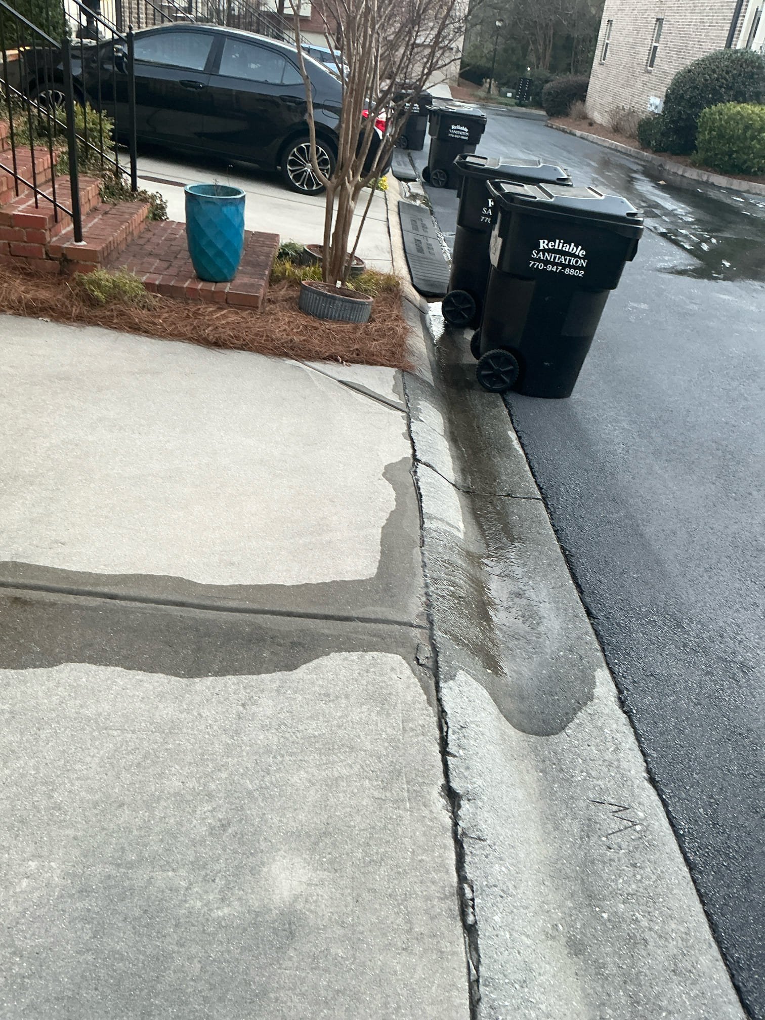 Client called us out due to a leak on their main water line under the concrete driveway. Client has 2 water shutoff boxes in their driveway, which is odd because most of the rest of the neighborhood only has 1. Sewer and water line seem to be running right on top of each other. The leak appears to be in between the 2 boxes, as they both are taking on water from the leak, but the downhill box is filling up way faster than the one by garage and can see the water flowing in from the front of that downhill box when water is pumped out. Gave estimate to bust up concrete and repair the leaking water line. 

Waived service fee.