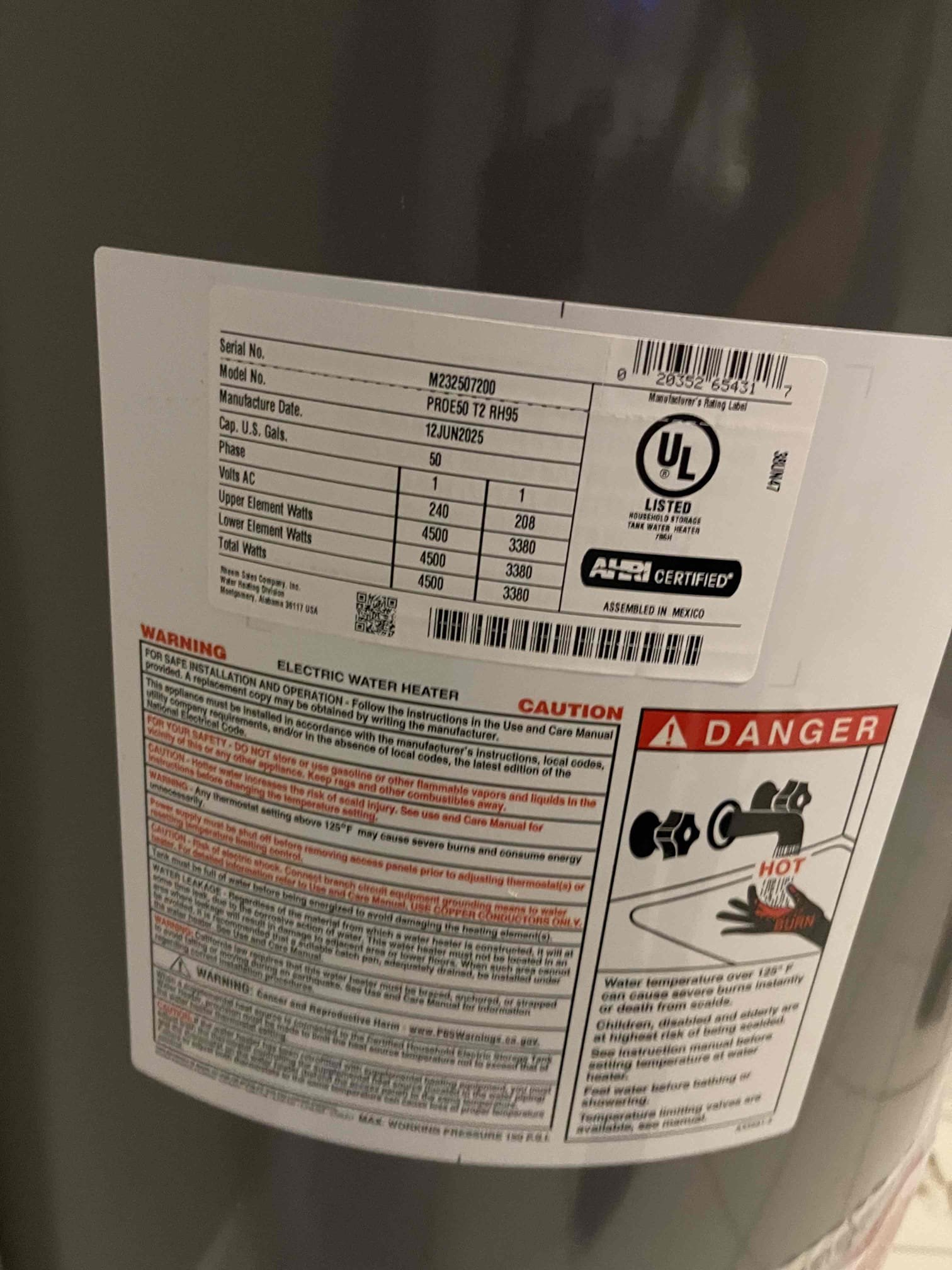 Came out for a water heater from 2006. After discussing some options, homeowner elected to just replace his 50 gallon electric water heater. Installed new tank and slid the install closer to the wall. Tested to ensure proper function and a leak free installation. Confirmed unit had power. No further issue at this time. Thank you for choosing Chen Plumbing!