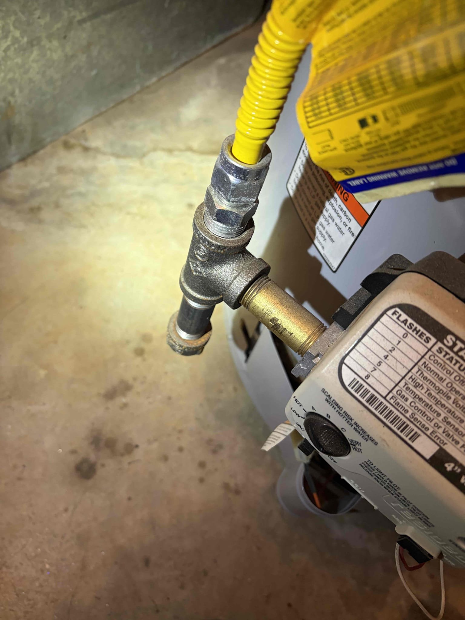 For this customer, we were called out for water, not being onto the home. I came out to the residence to find out that the waterline to the house has been turned off due to the CUSTOMER the reason it was turned off is a factor of that the waterlines had frozen, causing no water to pass through any of the fixtures, and the customer wanted to take the precaution of making sure nothing explodes in the home because all their waterlines are in the attic, they turned off the water and they wanted a professional to come out to ensure that there’s no issues with the waterlines I couldn’t find any issues. Any leaks with the waterlines in their current state. The customer is all set with that however when I was checking the water pressure on the water heater, I noticed a faint smell of gas so I decided to test it with a bubble solution on the sediment trap is where I was smelling it from and there was a gas leak on the brass nipple of the sediment trap so therefore I recommended we go ahead and 