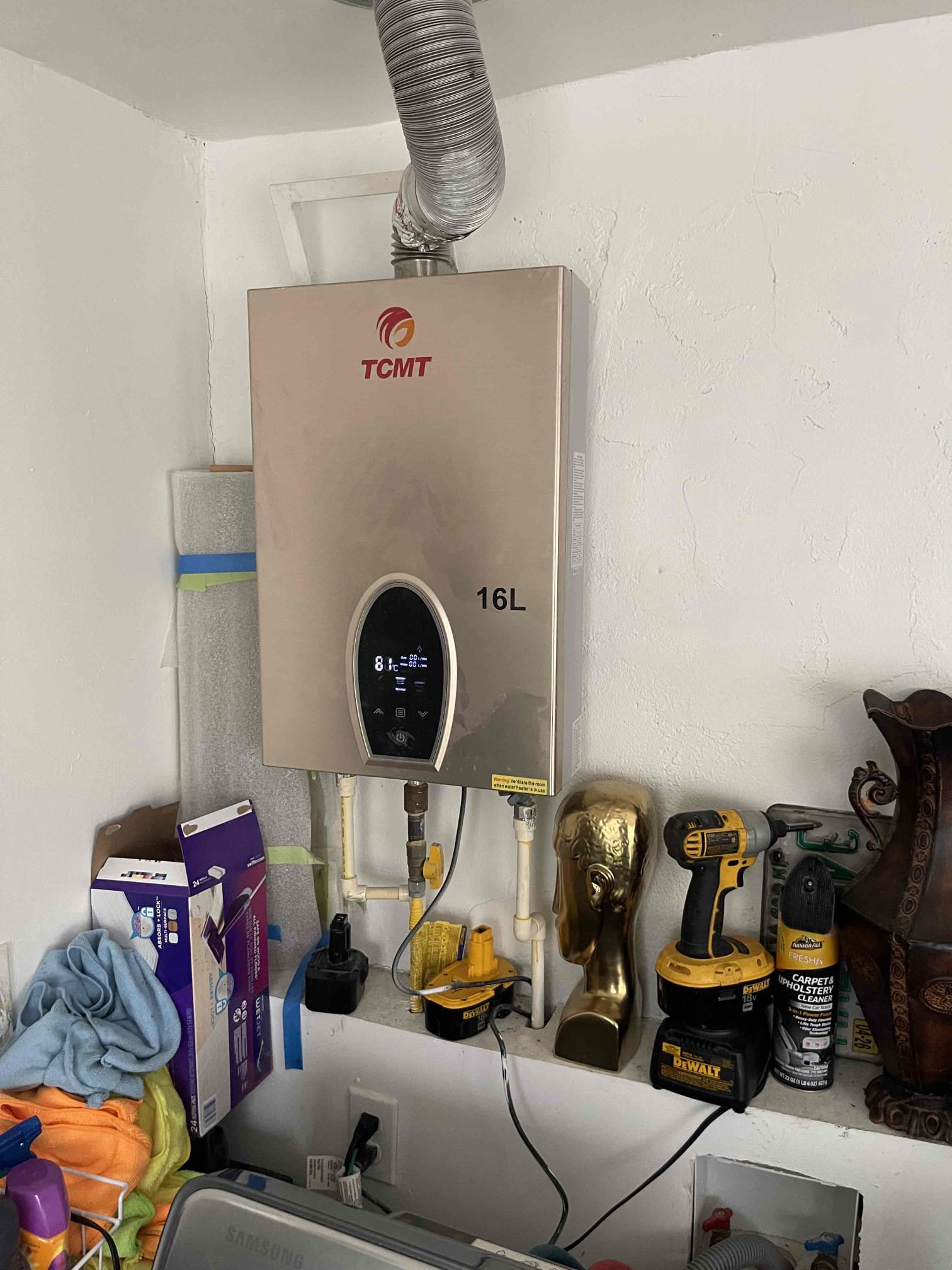 Left quote to install customer supplied tankless water heater. Straight forward install. Customer mistakenly ordered tankless water heater meant for liquid propane instead of for natural gas. Left quote to swap unit for him.