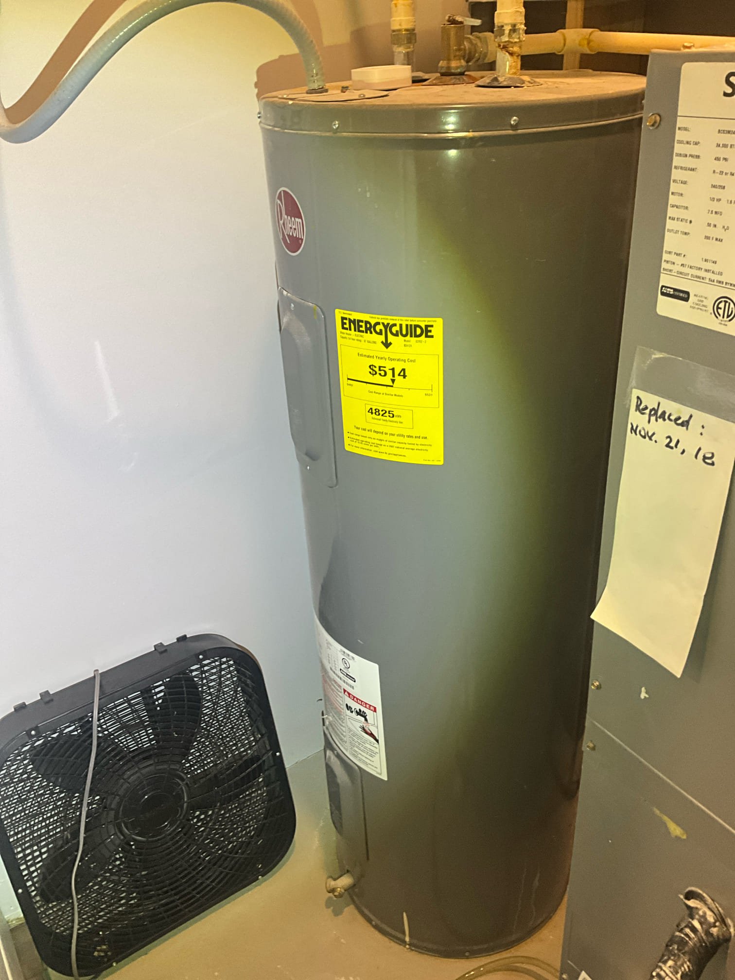 Customer had a 50 gallon electric with heavy signs of wear and rust. Customer stated hot water ran out with a single bath and requested a higher capacity unit. Installed an 80 gallon electric unit with a new drip pan, thermal expansion tank, and shutoff. Tested all work to ensure proper function and no leaks. None were found. 