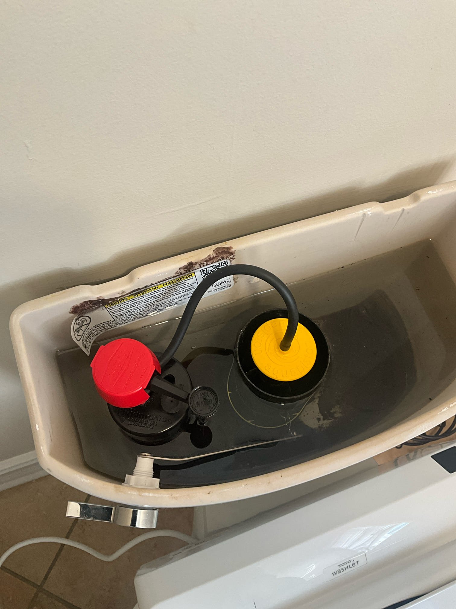 Customer had a bidet to install as well as a broken aqua piston on Kohler toilet in the primary bath. Replaced the central component of the aqua piston, the fill valve, flapper, and supply line. Installed customer supplied bidet. There is no warranty on customer supplied materials. Mounted the remote higher where customer requested to make it difficult for her toddler to accidentally reach. Tested all work to ensure proper function and no leaks. None were found.