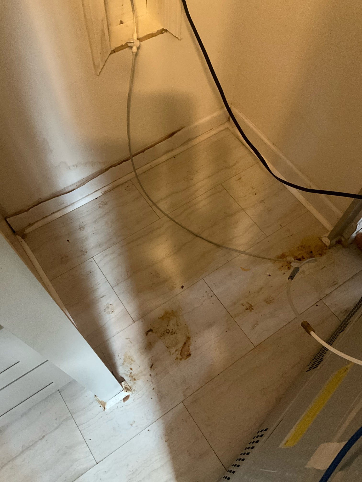 Customer had a leak coming from a 1/4 inch plastic line behind the refrigerator. Due to the age and condition, can’t safely use any push to connect or compression fittings on that line. Gave customer option to cut the wall and run a new line to a new stop. Customer declined work at this time. Customer declined work at this time. Removed dispatch fee.