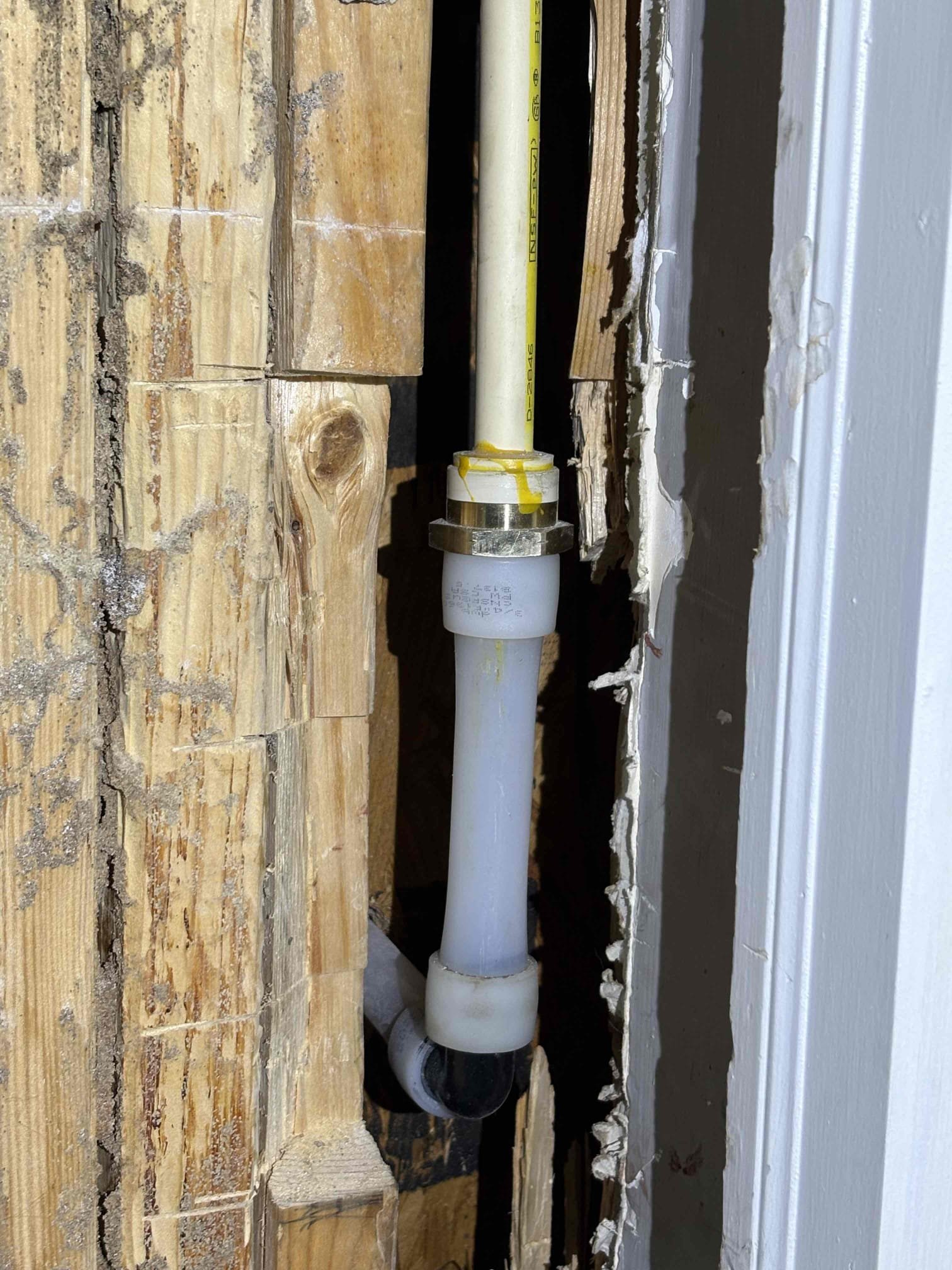 Client called us out today due to their hose connection next to garage door splitting and leaking outside. There was no access to the pipe behind, so we had to cut small section of Sheetrock in order to access the pipe. Cut the 1/2” cpvc, adapted to 3/4” pex a water pipe, then connected the new hose bib connection. Due to temperature we had to let glue dry for about an hour and the pex a rings needed a minute also. Turned water back on and tested. No more leaks. Client responsible for any Sheetrock repair necessary. 

Water pressure is good at 45 psi.

1 yr warranty. 