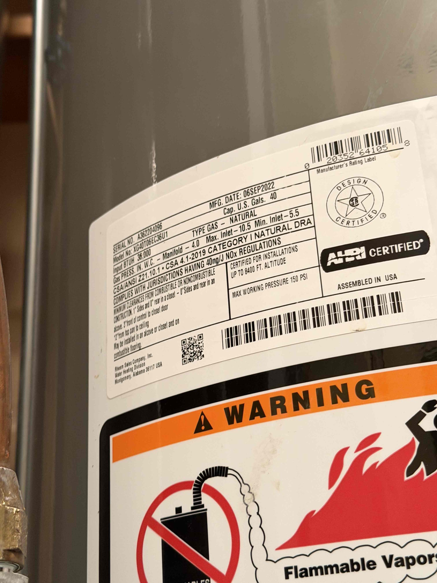 Customer contact details regarding a reported leak in the garage. Upon arrival, the issue could not be re-created, customer was advised to monitor the area and notify us if the issue occurs. 



During the thorough system evaluation, we identified the water heater was missing to require thermal expansion tank and had multiple code related violations. These findings were explained to the customer, along with the potential risk of property damage if not addressed. 





Customer elected to proceed with installing a thermal expansion tank and performing a water heater flush. All work was performed and completed to professional standards and confirmed to be operating properly at the time of departure.