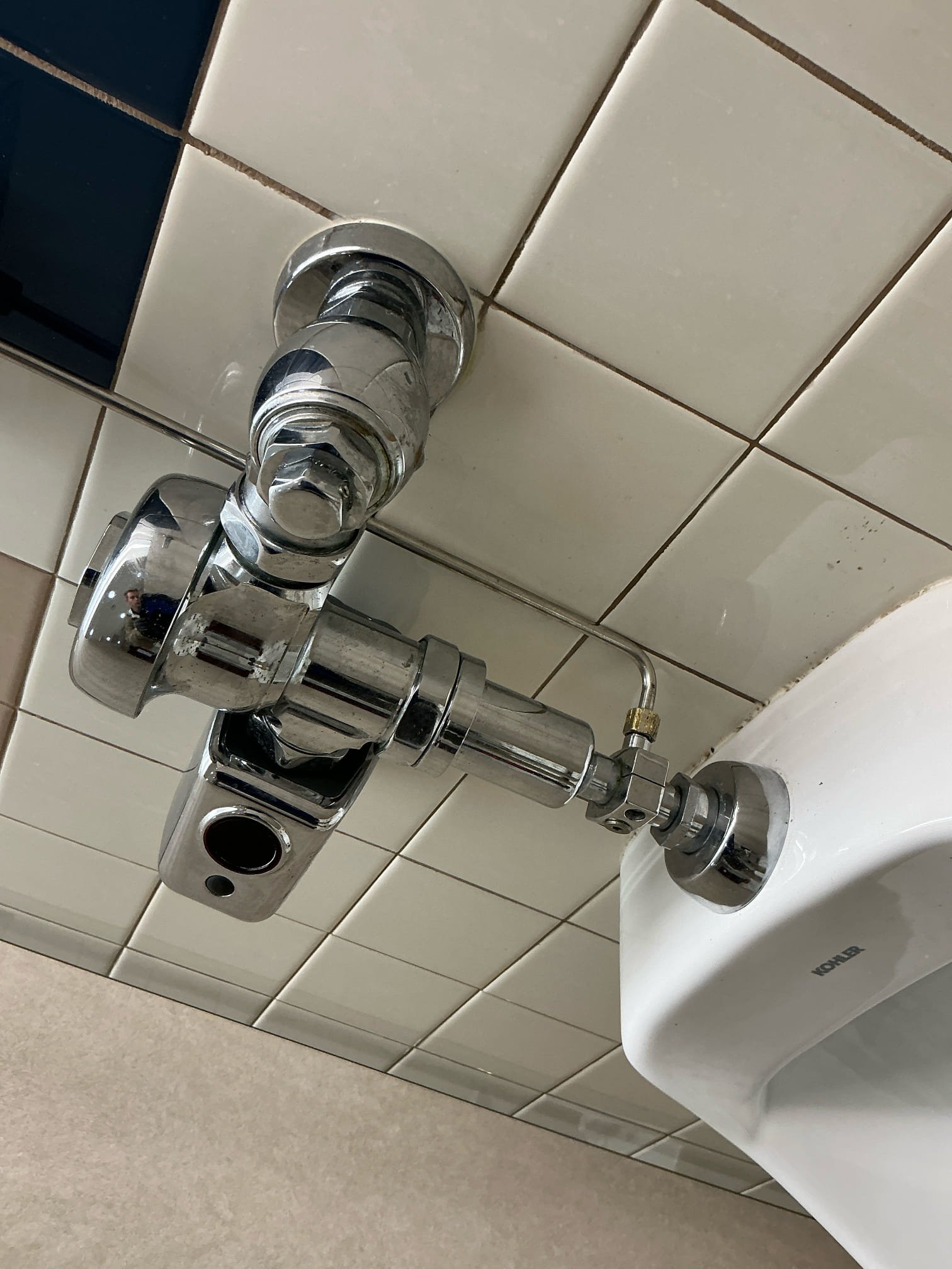 Was called out due to a urinal leaking at the spud connection in the new building men’s bathroom. Removed the valve and trim and found the spud to be barely inserted into the hole and it was pretty corroded. Removed old spud and installed new urinal spud. Put trim back on and tested, no issues. 

That urinals shutoff has a slight drip, maint is aware. 

Bill out. 