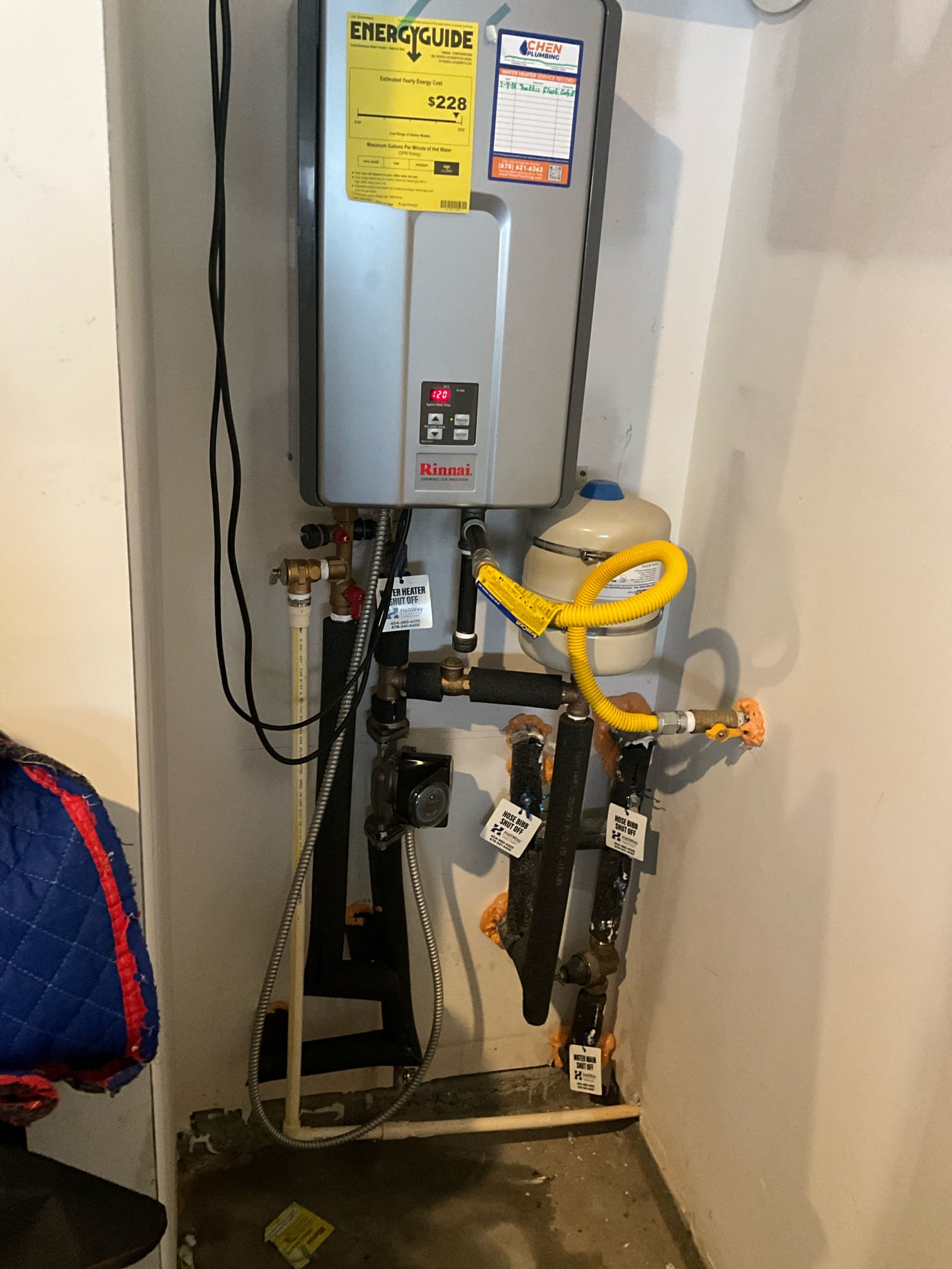 Customer has a 5 year old tankless Rinnai unit in the garage. Customer stated water is taking long to get hot. Checked recirculation pump and it is still working correctly it seems. Customer stated last time this happened that a flush corrected the issue. Customer opted to sign up for a membership and do a tankless flush since it’s included in the membership. Added a service sticker to the unit to track services rendered to the unit moving forward. Cautioned customer that the flushing of a tankless unit can cause leaks that need to be addressed separately. Also made customer aware that flushing the unit is a first step.