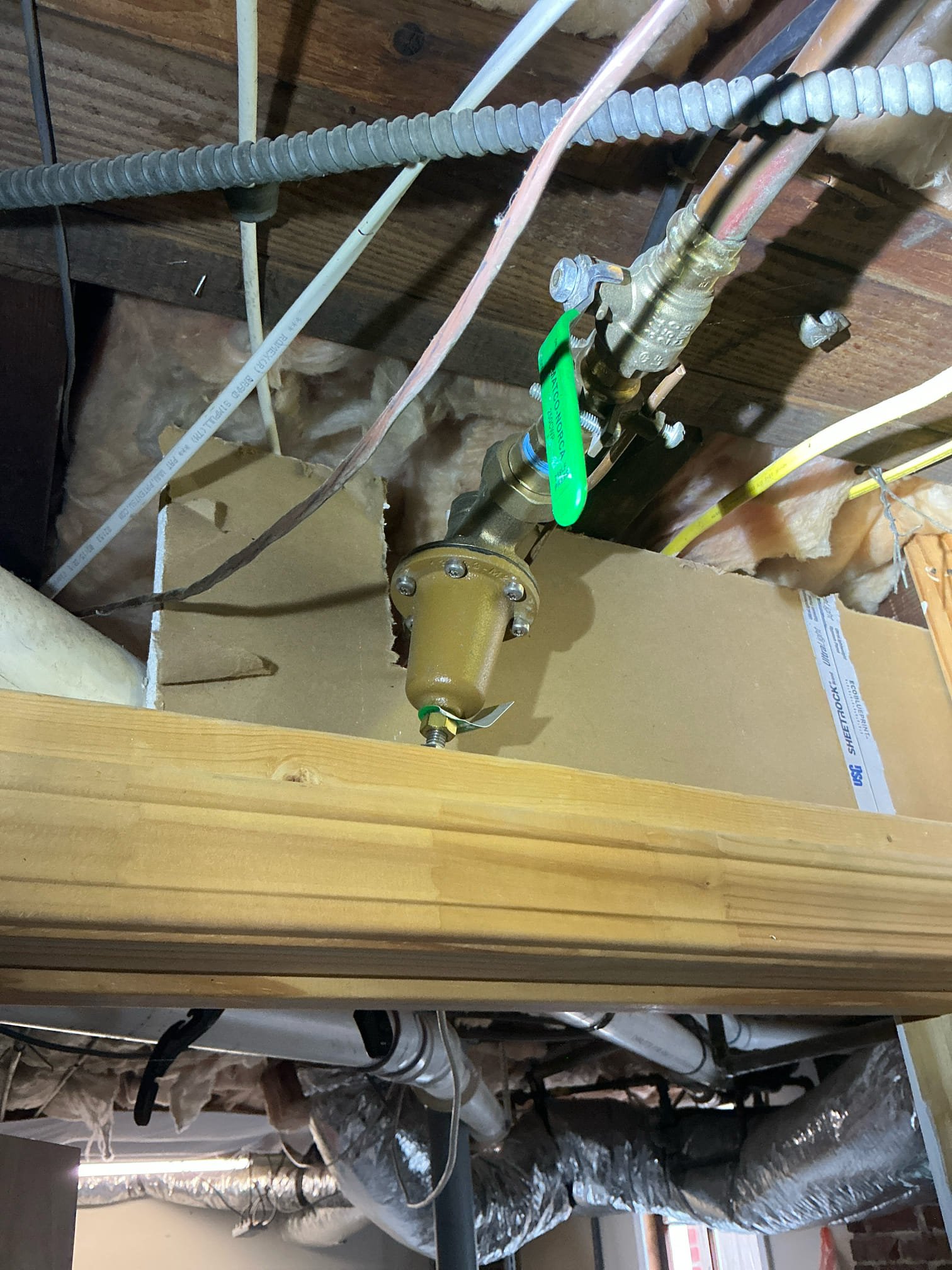 Called out today due to customer having a burst copper pipe in garage. It was on the line feeding that back hose connection. We got that 3’ section of copper cut out, added ball valve shutoff then repaired the leak and turned water to home back on with new ball valve shutoff. Turned ball valve on to test, and heard spraying. Our repair was fine but below there was a tee for the irrigation line to tie into that was pvc and had split further down. Client doesn’t use and said to cap it. 

Home water pressure perfect at 55 psi.