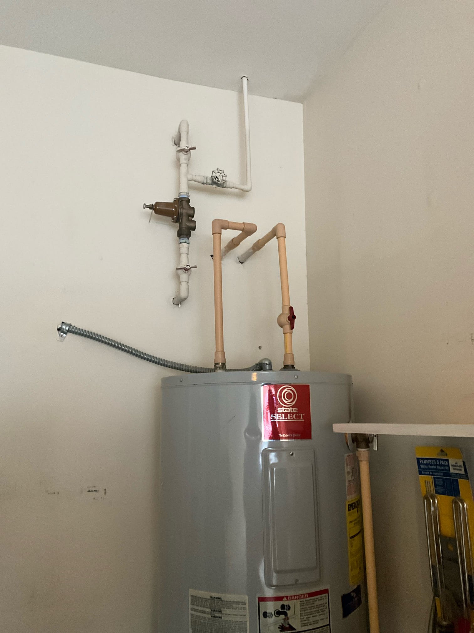 Customer had to water to the home. This was due to stuck Cpvc shutoffs. Replaced prv and whole house shutoff. Recommended heater replacement since the intent is to sell the home. Heater was from 2004 and would be flagged during the inspection. Replaced heater with a new shutoff, thermal expansion tank, and drip pan. Tested all work to ensure proper function and no leaks. 