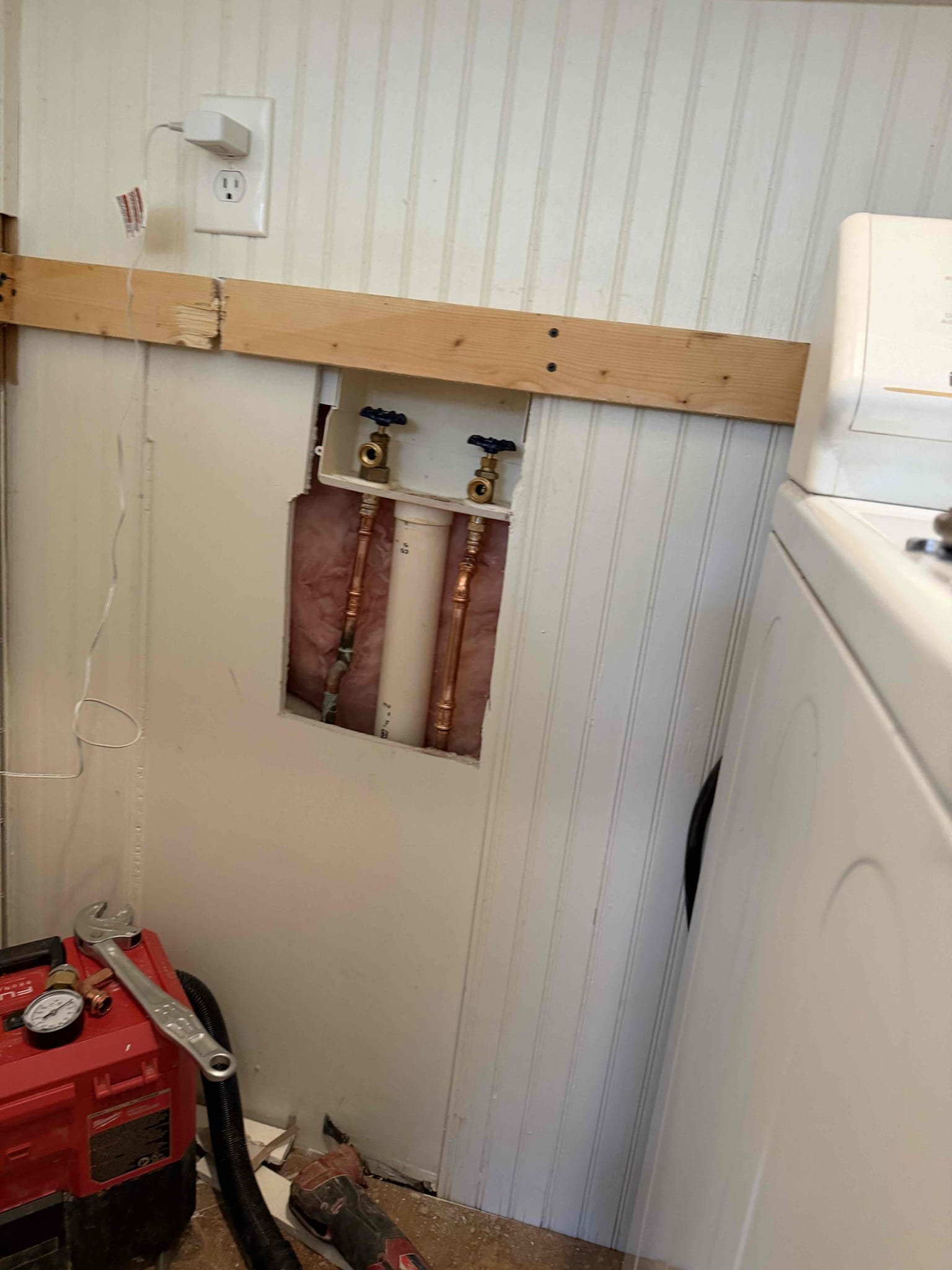 Customer called us out due to a leaking valve at the washing machine, box and requested the dishwasher be unhooked to allow an electrician to pull it at a later date. Options were provided to replace both valves at the washing machine box and customer then approved. Customer was informed that sheet rock would need to be cut to complete the repair and acknowledge that sheet rock repair is not included. We replaced both washing machine box. Dishwasher was safely unhooked with no issues ,existing two way stop that fed dishwasher was removed and one-way stop was added to restore water to sink. All work was thoroughly tested. System is functioning properly at this time.