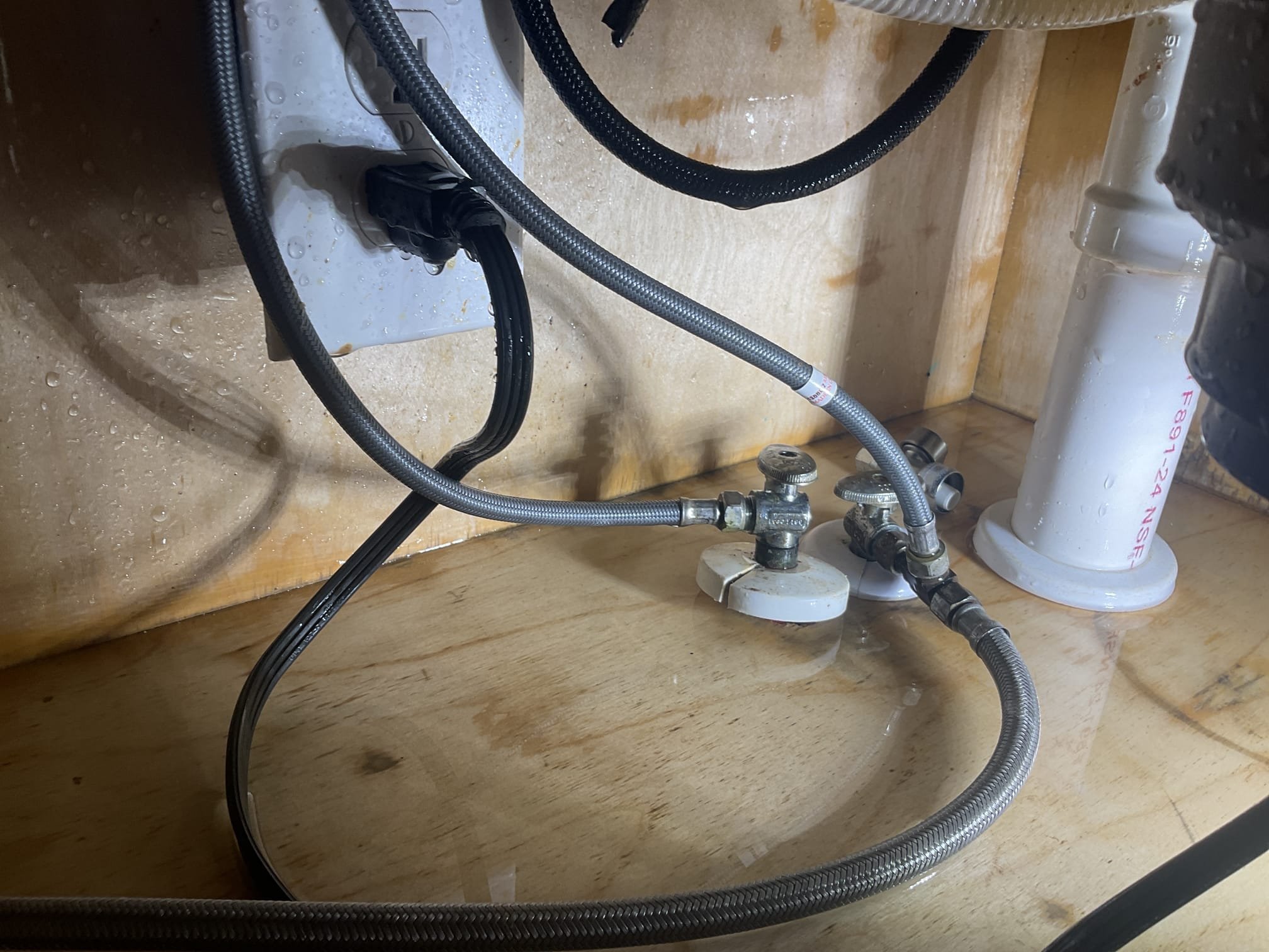 Check out issue with major leak in kitchen , found popped out sharkbite stop valve , turned water off at  meter stopped water flow today 