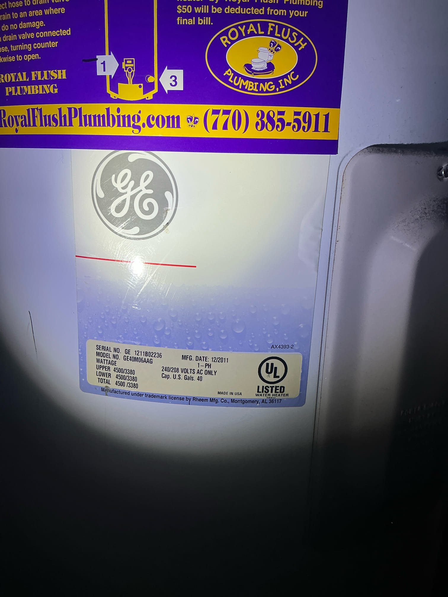 Client called us out to give a couple quotes on replacing the existing water heater. Will honor the $135 worth of credits off of quoted work. 