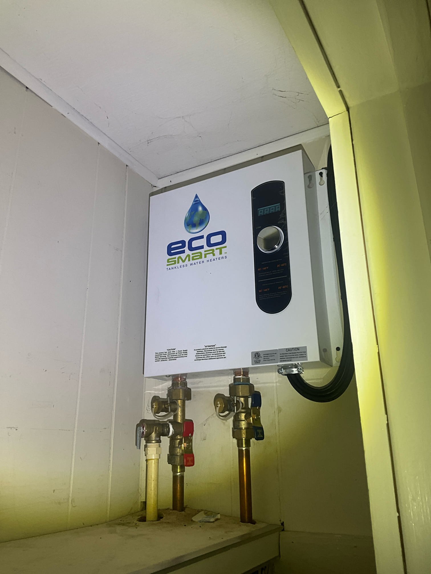 Customer had an electric tankless that isn’t heating water properly. Informed the customer that we do not service or install electric tankless units. Customer has been in the home for at least 5 years, age of the heater is unknown. Pressure is 60 psi. Recommended installing a tank style heater in the crawlspace below. Customer will need an electrician to install an electrical hookup in the crawlspace for a tank style install. There is no gas running to the home for any gas water heating options. 