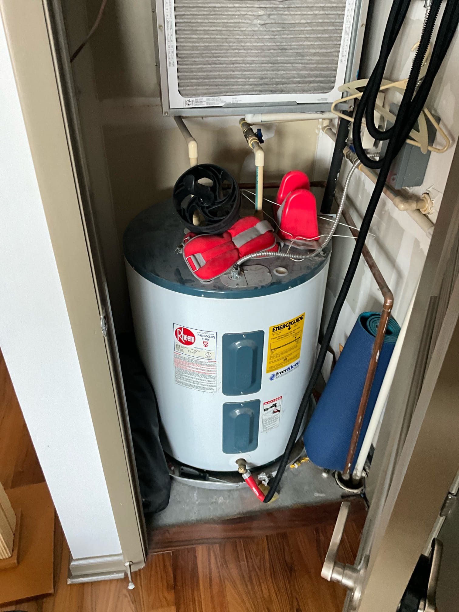 Call for water in closet.

Arrived and met with Mr. Chun. He has had water in the closet, and an inspector came out to assess. Both the inspector and I believe the shower pan has failed. 

I am recommending a restoration company be contacted to help assess and repair the shower pan as needed.

I discussed Mr. Chun’s plans for adding a tankless water heater and a whole house water filtration system, and will provide an estimate for this as well. Water pressure appears to be community regulated. 