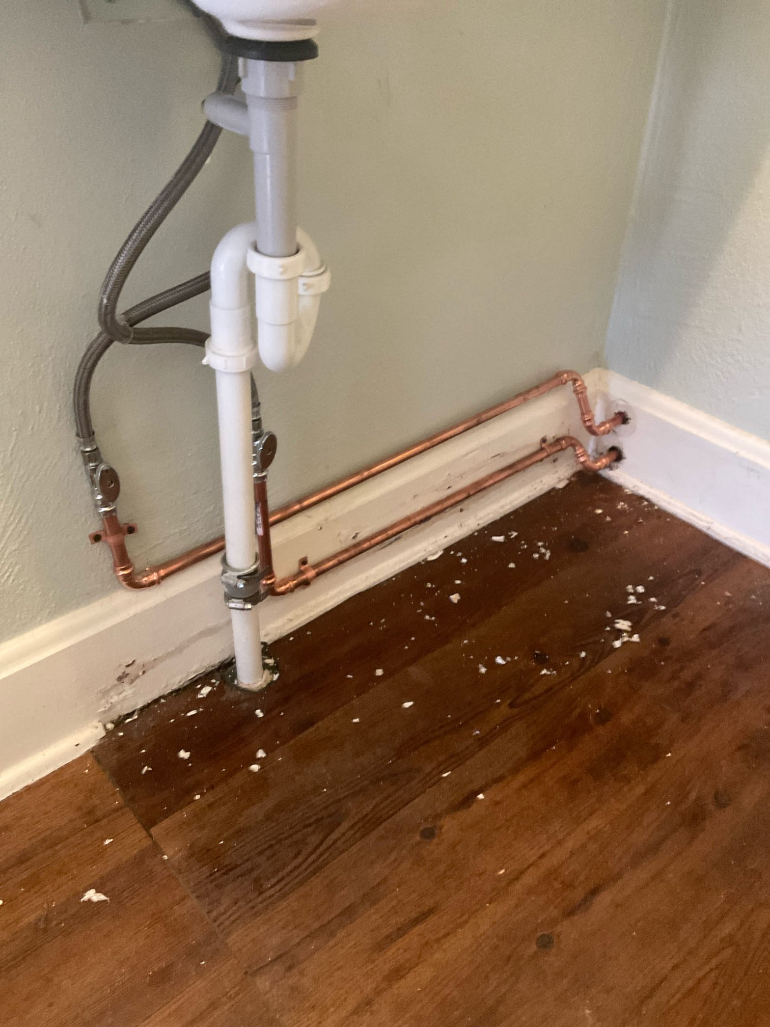 We arrived today , water was off in the street for the entire building, we turned on the water investigated issure , found water pipe is busted inside wall between the kitchen and bathroom, we opened large area wall , replace busted pipe with new copper pipe to bathroom sink . 
Water is back on , no further leaks at this time. 