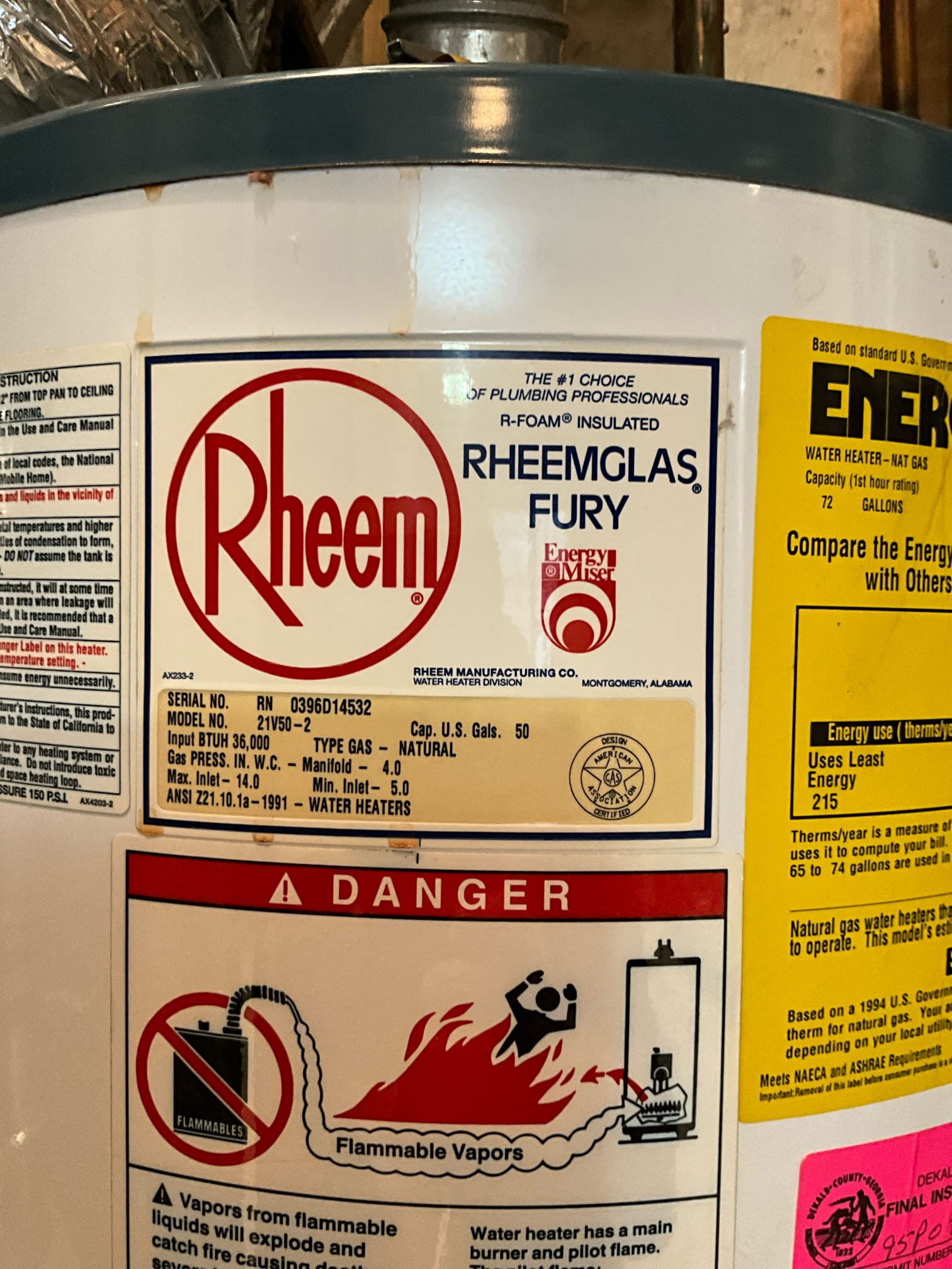 Call for leaking water heater. 

Arrived and met with Mrs. Zhu. She showed me two water heaters in the basement. One is 30 years old, and another is 12 years old. When inspecting the water pressure, I found it to be over 115psi at approximately 3pm on a weekday. Safe range is 40-75psi. Anything over 80 results in damage to plumbing system and home. 

When inspecting the water heaters I found multiple issues and concerns. Both units are actively dripping from the interior tanks, resulting in water accumulation on the floor. There is also a dripping tee on the copper line, a saddle tap fitting with significant corrosion, a small gas failure, a leaking thermal expansion tank. All issues will be resolved with water heater replacement. 

Pressure regulating valve is located in ceiling in room to right of bottom of the stairs. 

I also discussed options to help address copper pipe pinhole leaks, and I believe a whole house water filter is a good option to help decrease continued corrosion. I