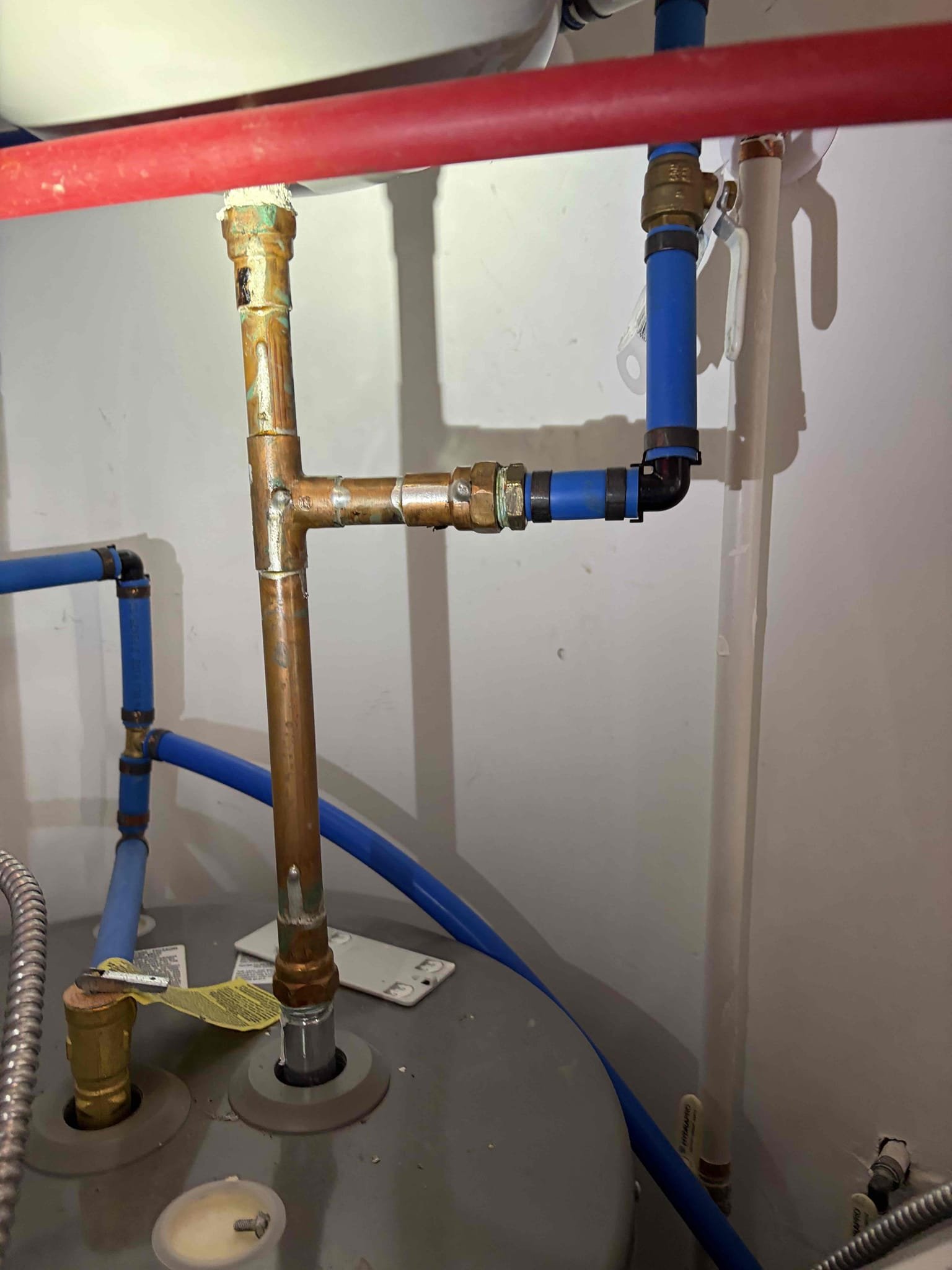 Removal of water heater no reconnection replacement of thermal expansion tank.

This customer, he had a cold side nipple that was starting to rust out due to corrosion and oxidation on the cold side of the second water heater that water heater had tripped at some point causing the water heater not to work so what I recommended is that we isolate this water heater and if the customer would like to reconnect it at some point we can do that however, the customer wanted us to install a 5 gallon expansion tank in case they want to go back with a another water heater so that’s exactly what we did stop the thermal expansion tank to the water heater with a bracket so it’s nice and secure redid everything in packs B and the customer is all set capped the hot and cold lines for the other water heater kept the power connected however did not turn the breaker on due to the fact of a potential electrical issue within the water heater and or the electrical . Water pressure is at 55 psi charge the th