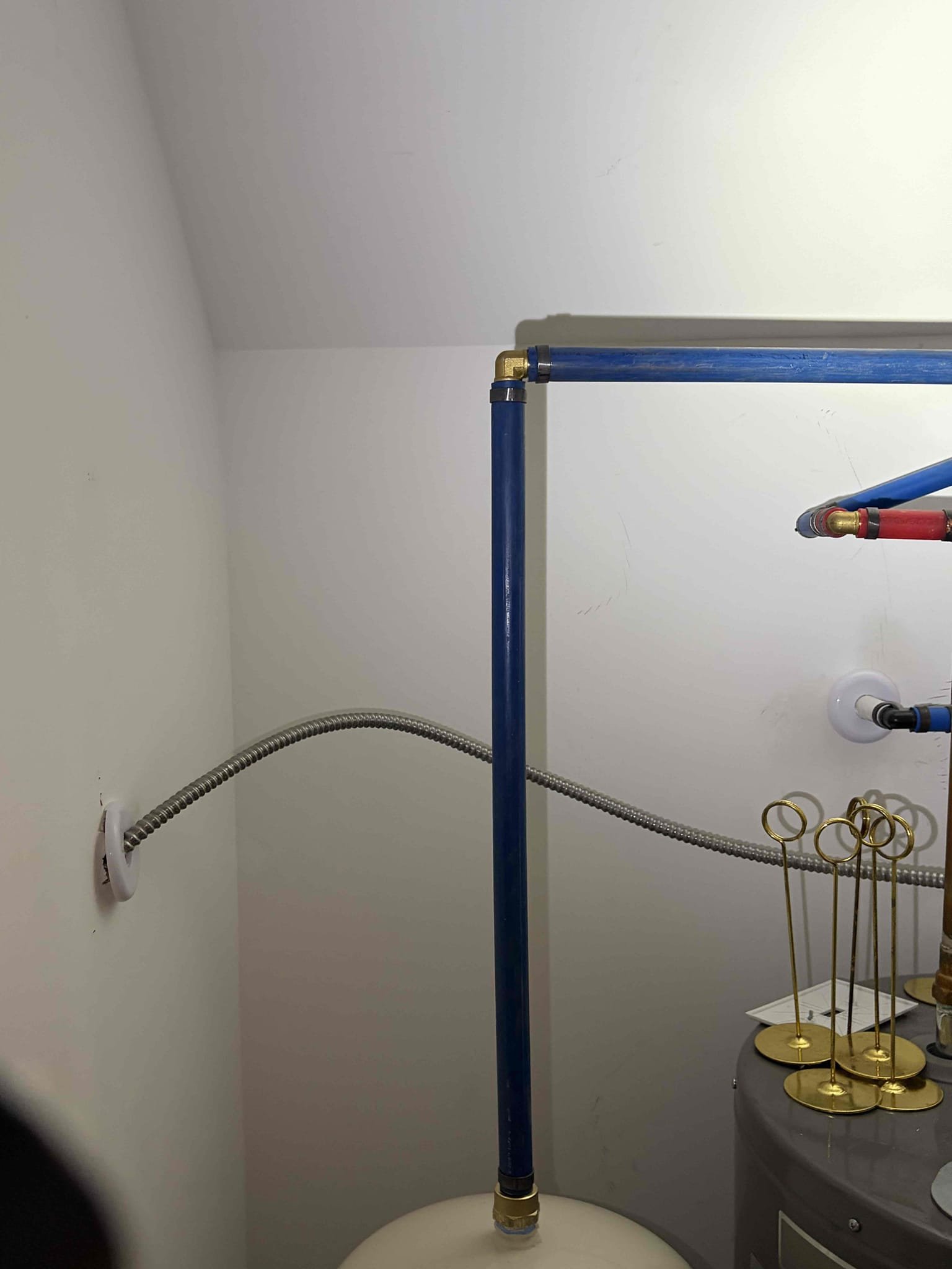 Removal of water heater no reconnection replacement of thermal expansion tank.

This customer, he had a cold side nipple that was starting to rust out due to corrosion and oxidation on the cold side of the second water heater that water heater had tripped at some point causing the water heater not to work so what I recommended is that we isolate this water heater and if the customer would like to reconnect it at some point we can do that however, the customer wanted us to install a 5 gallon expansion tank in case they want to go back with a another water heater so that’s exactly what we did stop the thermal expansion tank to the water heater with a bracket so it’s nice and secure redid everything in packs B and the customer is all set capped the hot and cold lines for the other water heater kept the power connected however did not turn the breaker on due to the fact of a potential electrical issue within the water heater and or the electrical . Water pressure is at 55 psi charge the th