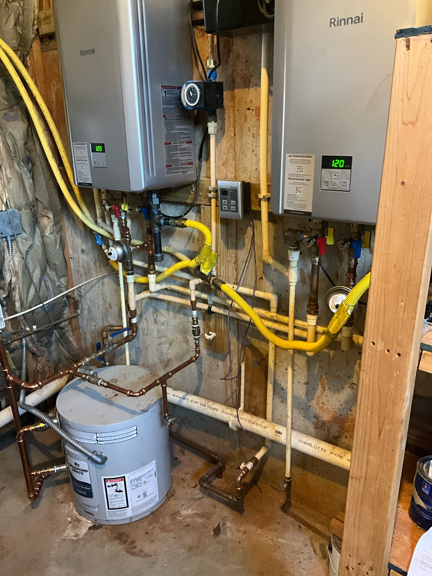 Customer had AGL out to check gas. AGL also cleared the gas for the units. Spoke with Rinnai on the phone and determined an EZ connect cable. Found damaged venting for the left unit that is coding. Isolated the unit and will return to repair when parts arrive. 