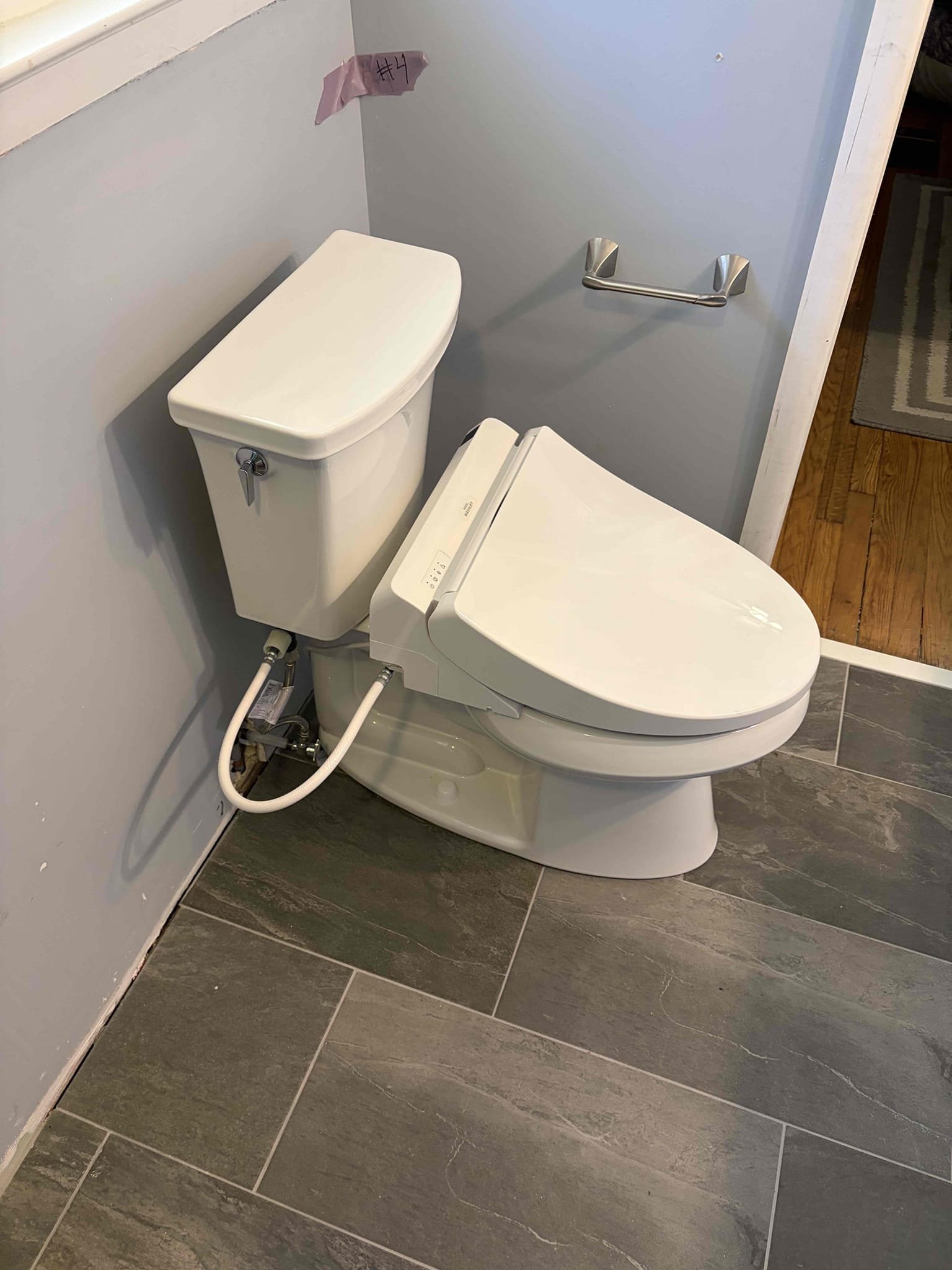This customer came out to reinstall flange and reinstall the toilet however, when we were going to install the toilet, the base of the toilet was cracked so therefore we had to replaced the toilet with a brand new one. CUSTOMER decided to go with the Kohler toilet because that is what he had prior he also went out to the store to pick up a Toto washlet, so it can be installed. I didn’t charge the homeowner for anything for the bidet installation because we went ahead with the toilet replacement and the new flange replacement once installed there are no leaks, caulked the base of the toilet and finished up everything there are no leaks from install