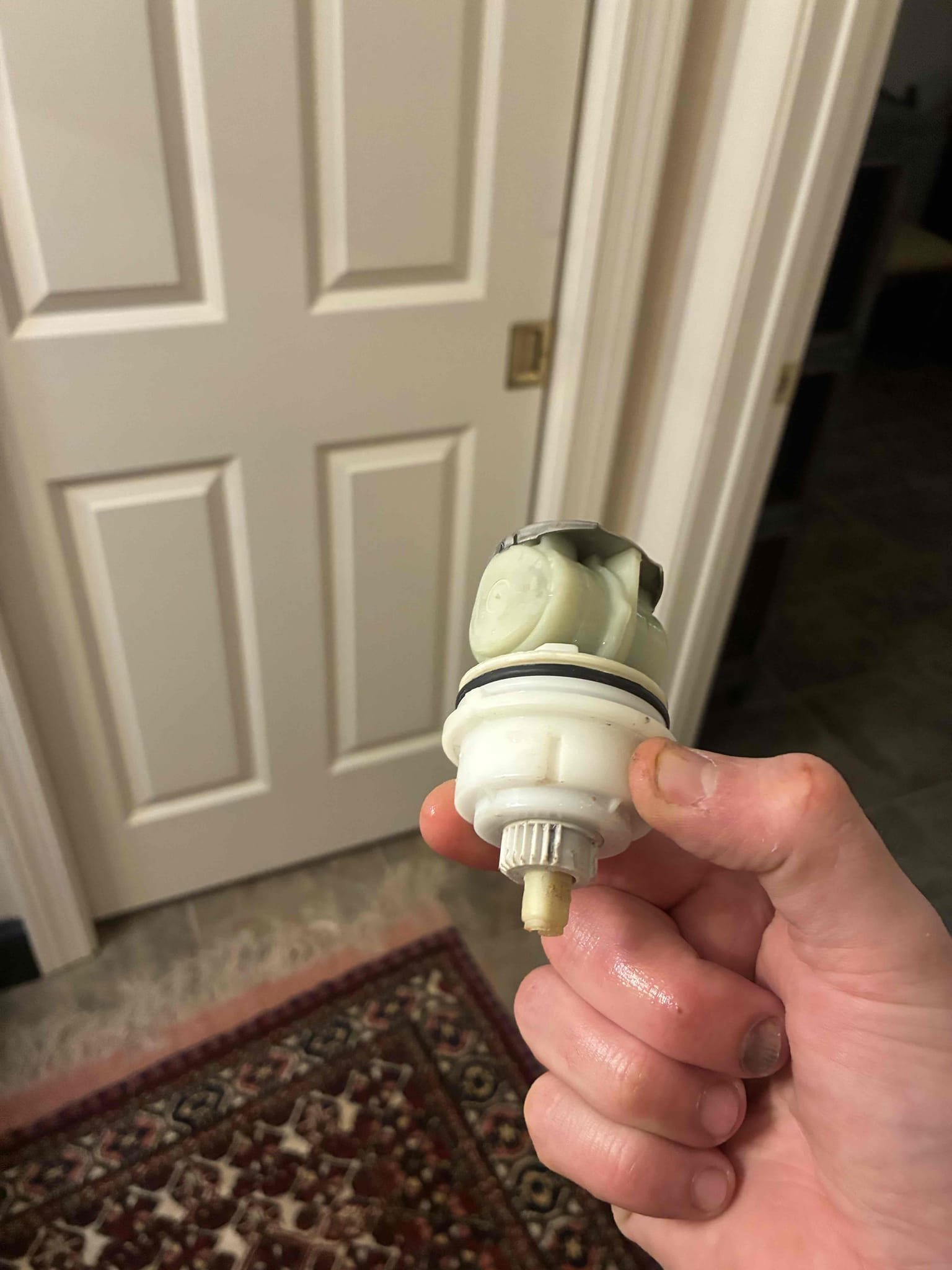 Customer had high water bill which was caused by a few correlating issues one being toilet upstairs in hall bath continuously running, two tub and downstairs bathroom in basement dripping, and three pressure to home was 95 psi. After reviewing, gave customer options for repair/replacements. In order to relocate PRV did need to cut small hole in wall of bathroom. Explain to customer we do not repair sheet rock PRV is now in more accessible area. Pressure is now set to 60 psi checked meter and found no leak after repair repairs.