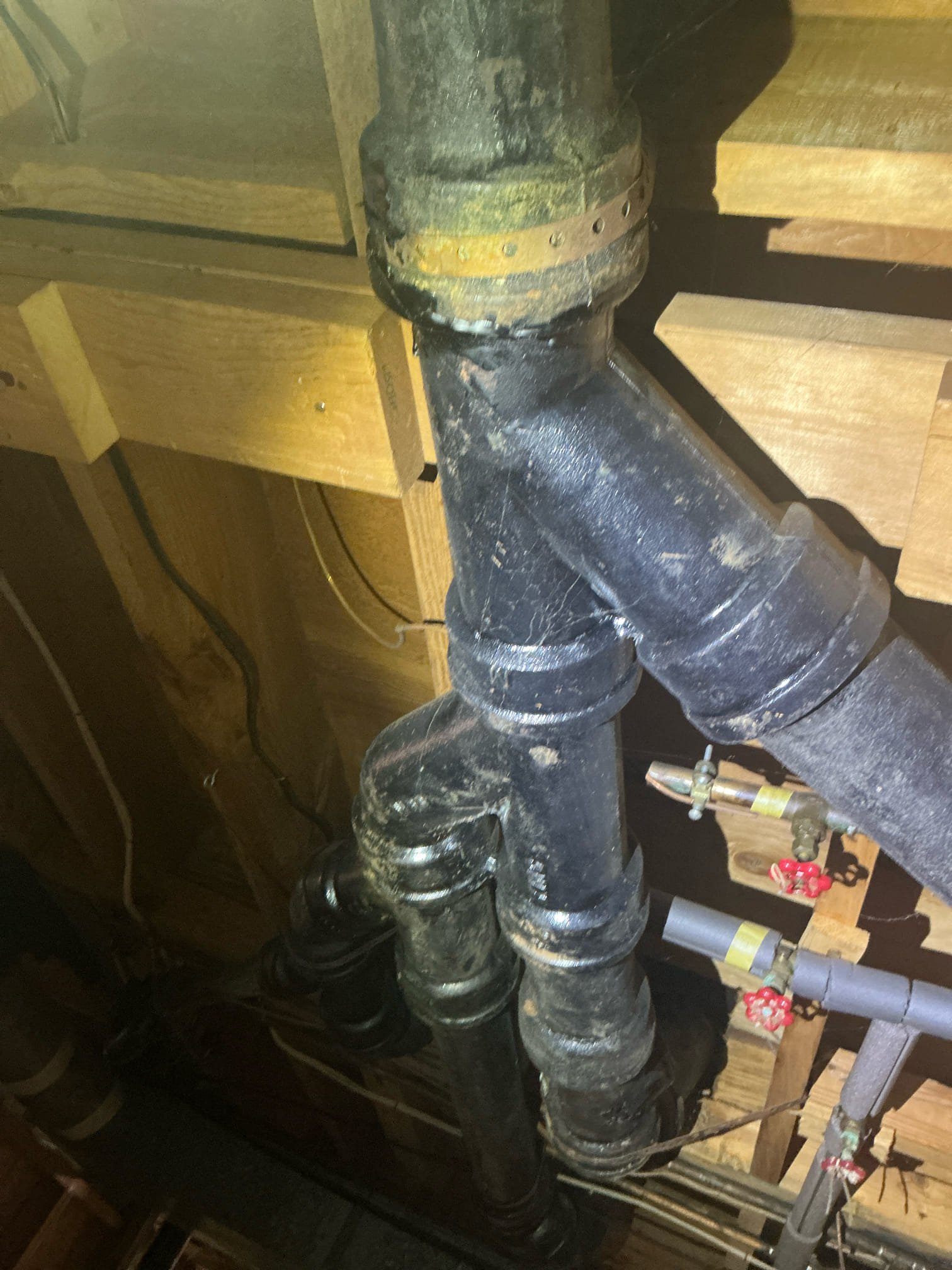Client called us out due to one of their caregivers flushing “flushable” wipes down the toilet, which is on cast iron piping from the 70’s probably. It had backup up the tub as well, but no other fixtures were affected. Removed the water and paper from that toilet and pulled it up. Ran the sewer camera down the line an hit a large blockage of wipes and paper. It took a minute, but after a lot of passes through it, I was able to free it up and get it cleared with the camera. Cast iron actually looks fairly good inside, video included. The water shutoff for the toilet would no longer shut the water off, so we replaced that failed water shutoff on 1/2” copper with new angle stop, new toilet supply line, and new chrome escutcheon over the hole. Sat toilet back down on new wax ring and tested. Threw a shim under the toilet to sturdy it up, client is now good to go. 

Home water pressure is 65 psi, safe range is 50-79 psi.
Did leave estimate for that pressure reducing valve due to the condit