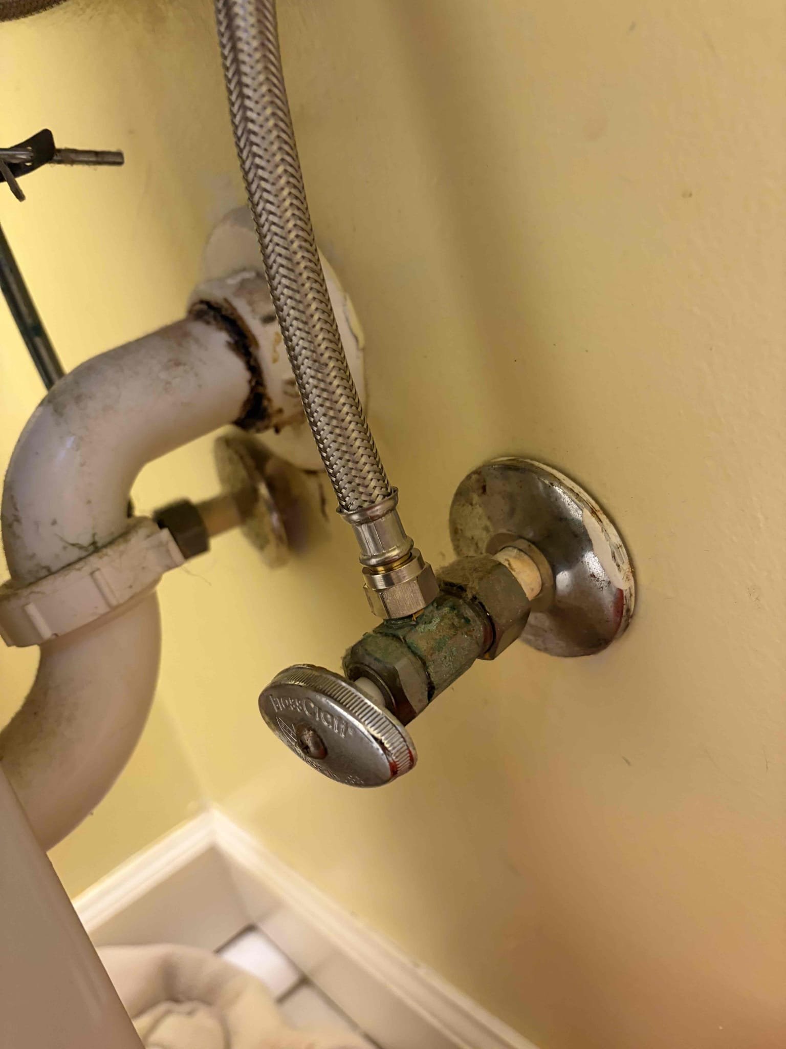 This customer came out to their home because they had a supply line leaking from an angle stop on the cpvc, the supply line was a copper tubes supply line in the connection for the water had failed as a result. It started producing a small drip, indicating that the supply line had failed so therefore gave her a couple different recommendations and options to do and we went ahead and replaced the supply line on the cold side because that is where it was leaking tied back into the faucet turn off the water to the home just because of the brittle cpvc, from there turn the water back on to indicate that there are no further leaks in the customer is all set