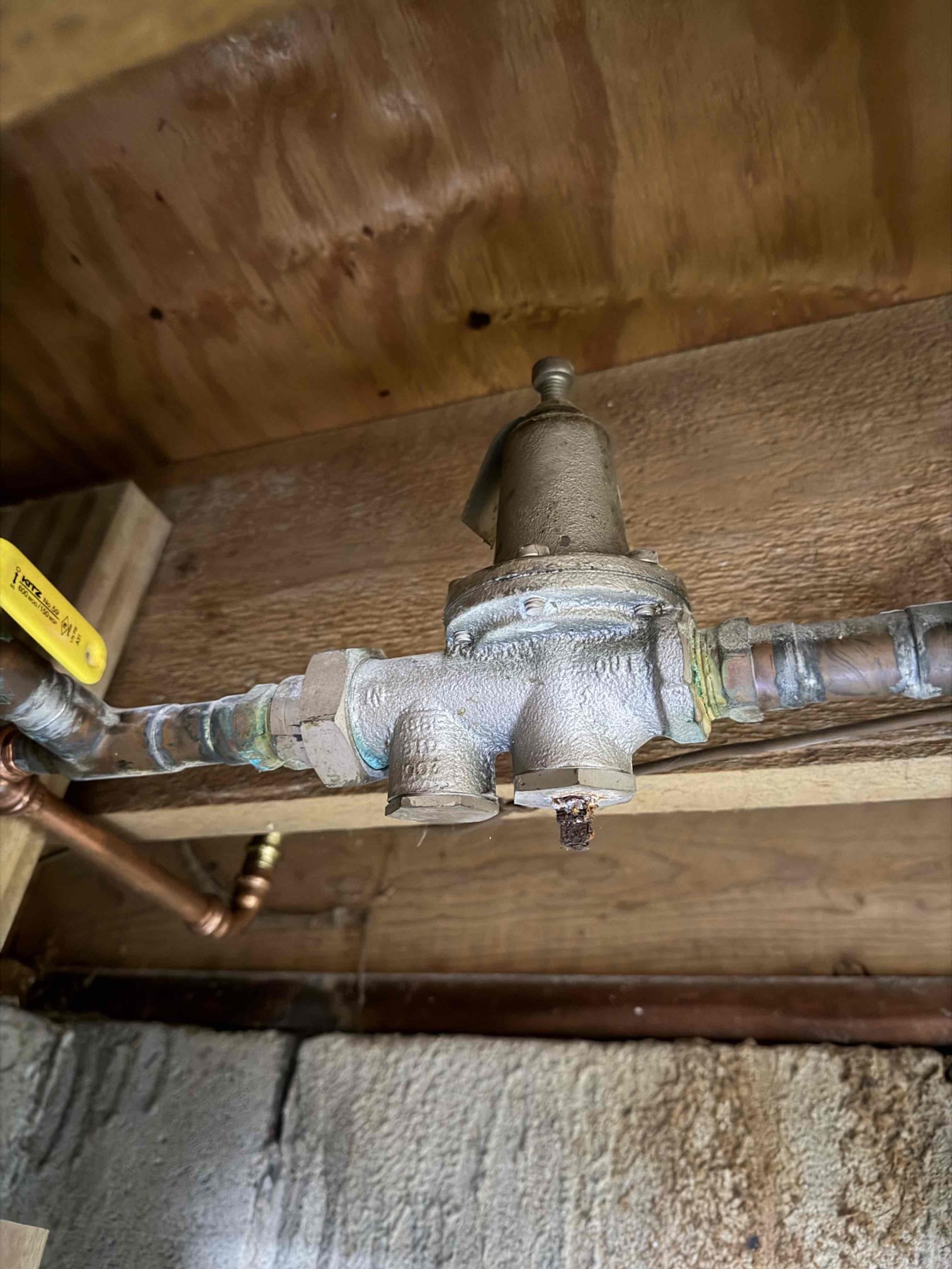 During yearly inspection found that PRV had rust spot and also a few service valves that were leaking. Also customer wanted disposal replacement. Went ahead and installed new PRV with new shut off valve. Also rework some piping to make new PRV fit. Installed new garbage disposal. Bathroom and basement replaced service valve for toilet and upstairs in hall bath replace both and hot service valves on right lavatory. Tested all work and no leaks for present at this time. Cleaned up work area.

Lavatory that we replace service valves for will be out of use due to corrosion on bottom of faucet. Will recommend for customer to purchase an 8 inch spread lavatory faucet and have us come back and install it.