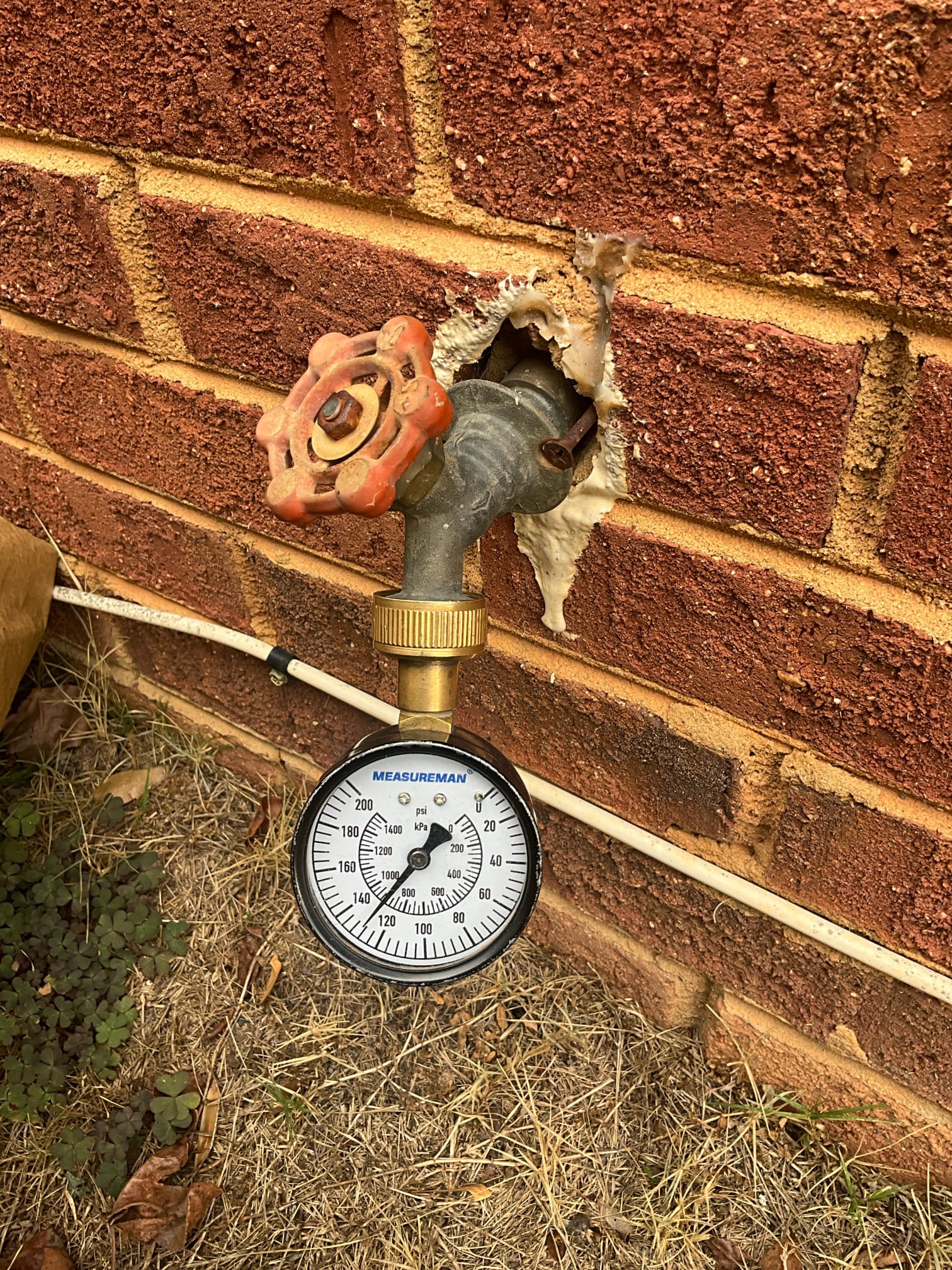 Customer had brown water coming from infrequently used fixtures in the primary bath. Customer also had low flow in both primary bath lavatory faucets on the cold side only. Checked house pressure at 128 and 75 on each side hose bib. This is an indication of thermal expansion in the system with a high pressure drop. Recommended work is to replace the 13 yesr old water heater, correct the pressure drop with a new prv, and replace stops under the lavatory sinks on the cold side. Customer declined work at this time. Waived dispatch fee because of water heater quote. 