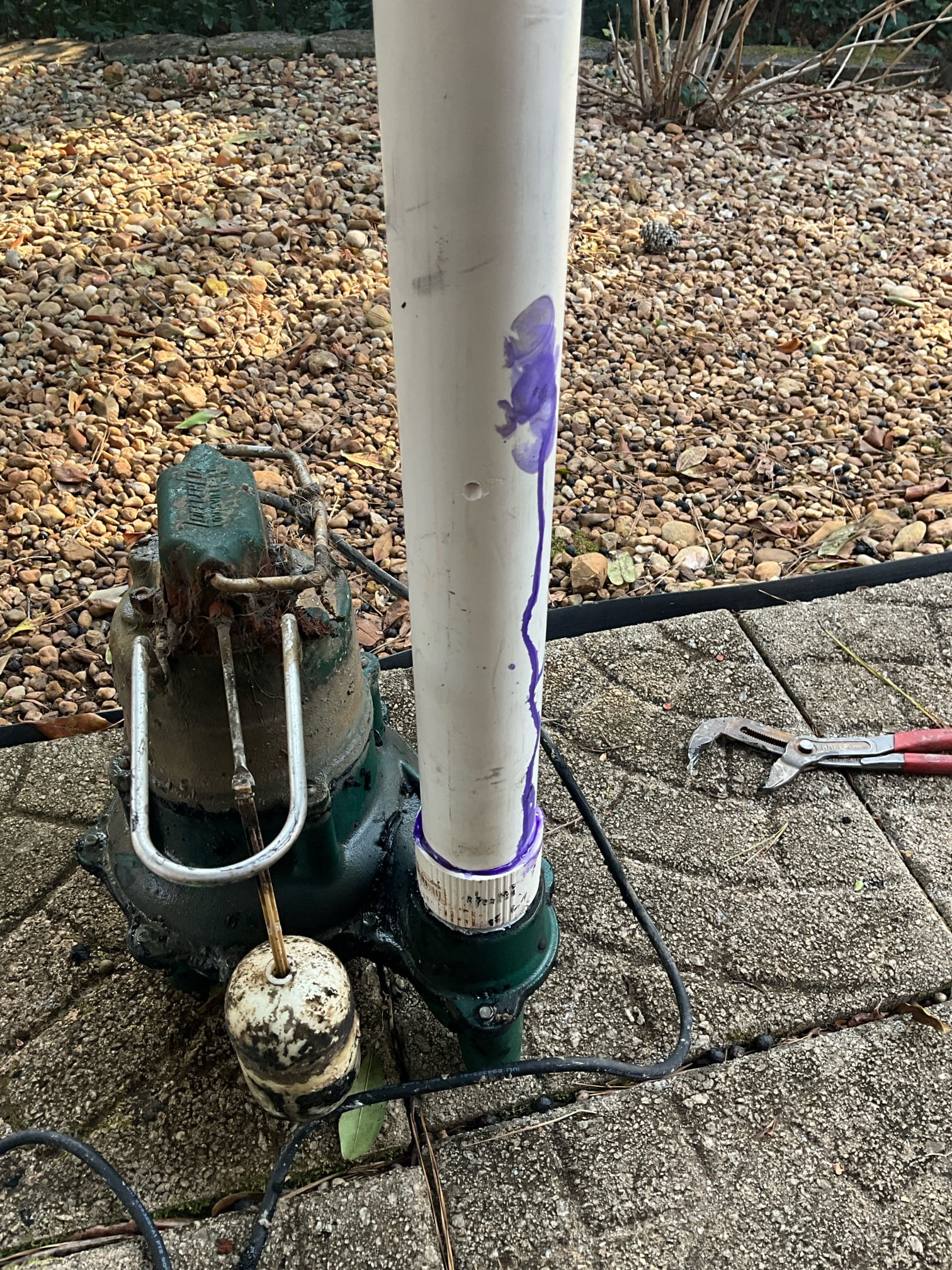 Customer had a sewage ejection pump that was taking long cycles. Customer said it isn’t consistent and has no rhyme or reason for the long cycles. Ran multiple cycles and had normal cycles for the pump. Ran another cycle to put a lot of water in the line and didn’t see any indication of a blockage in the drain the discharge ties to. Ran both bathrooms above and had no water coming back down the vent. Pulled the pump and ensure the float is unobstructed and the grinder is clear. Replaced the section of 2 inch threading into the pump and redrilled a higher weep hole to ensure no airlock is occurring. Found the check valve was broken. Replace the check valve. Hooked the pump back up and it ran with no issue. Resealed the lid and informed customer if it happens again we will need to just replace the pump. Left quote to correct high pressure. 