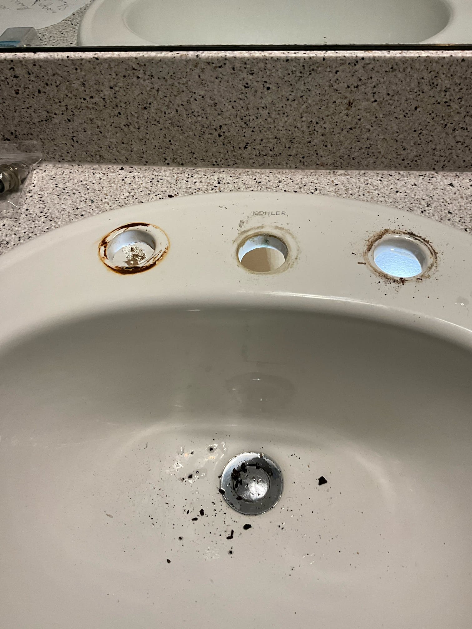 Call to inspect faucets and miscellaneous issues.

Met with Ms. Linda on site and she explained that she would like us to:
Inspect downstairs faucet and likely replace or repair. Inspect powder room sink drain (doesn’t stop water). Inspect master bathroom left side faucet and pop up.

I checked downstairs bathroom faucet and found the hot side to be in a severely corroded state, with seeping evident. Housing was falling to pieces in my fingers. We replaced this faucet with the provided faucet, and everything is working well without drips.

Powder room faucet pop up has a corroded adjustment screw that has allowed the pop up to spring out and not correctly hold water when activated. We installed this customer provided faucet in 2024. I assisted in filing a warranty claim for Ms. Linda and delta is sending a replacement part. 

Master bathroom hot side faucet is in very poor shape, and I do not believe that attempting to repair would have positive results. I believe replacing the faucets