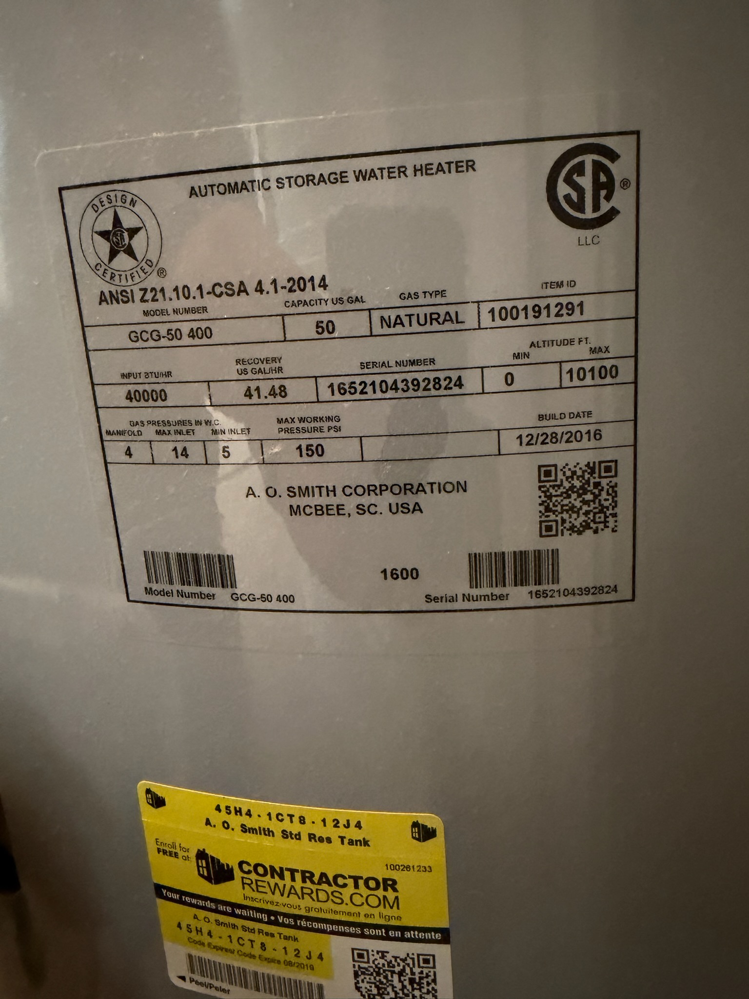 Water heater not working upon arrival. Customer stated he attempted to fix the water heater after the pilot light wouldn’t light. After looking noticed water heater to be 10 years old. Informed customer we would not be able to repair the water heater but we could replace it. Gave customer estimate, customer approved estimate. Installed new Rheem 50 gal gas tall with a new expansion tank, shutoff valve, pan and gas whip. Turned water back on to check for leaks and found none. Fired water heater up and set the temperature to 120 degrees. Water heater is fired up and no leaks upon departure 