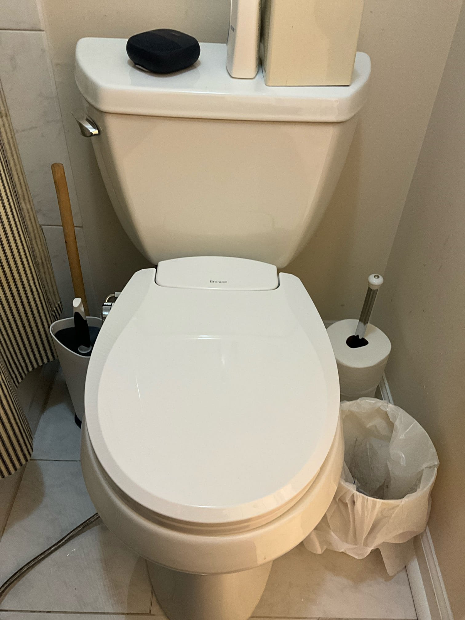 Customer had a bidet that was already installed. Bidet was leaking from tee. Replaced fill valve as a courtesy (no charge, no warranty) to make metal connection to brass shank. Reconnected as a courtesy and customer wanted to sign up for membership due to the amount of visits in the past year. Informed customer that tee isn’t the best quality and while it isn’t leaking now, it can down the road. Recommended having an electrician install an outlet and to put a Toto in if any addition issues occur. 