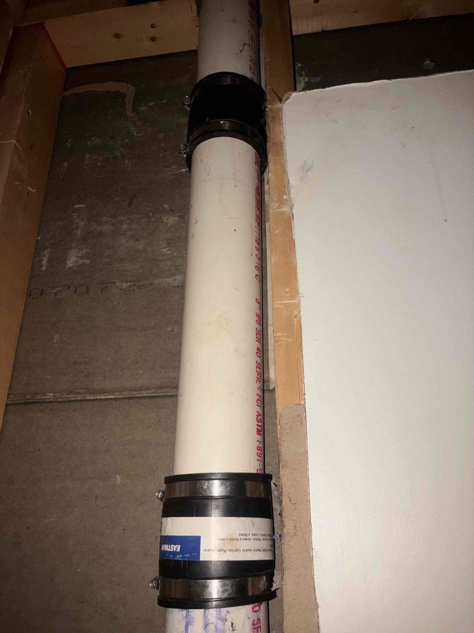 Customer had 3 inch drain line hit during restoration by restoration company cut out section of pipe and replaced with Fernco coupling connections after work was complete checked all areas for leaks and proper drainage function. Due to tight space in wall had to perform different ways of attempting to repair pipe.
