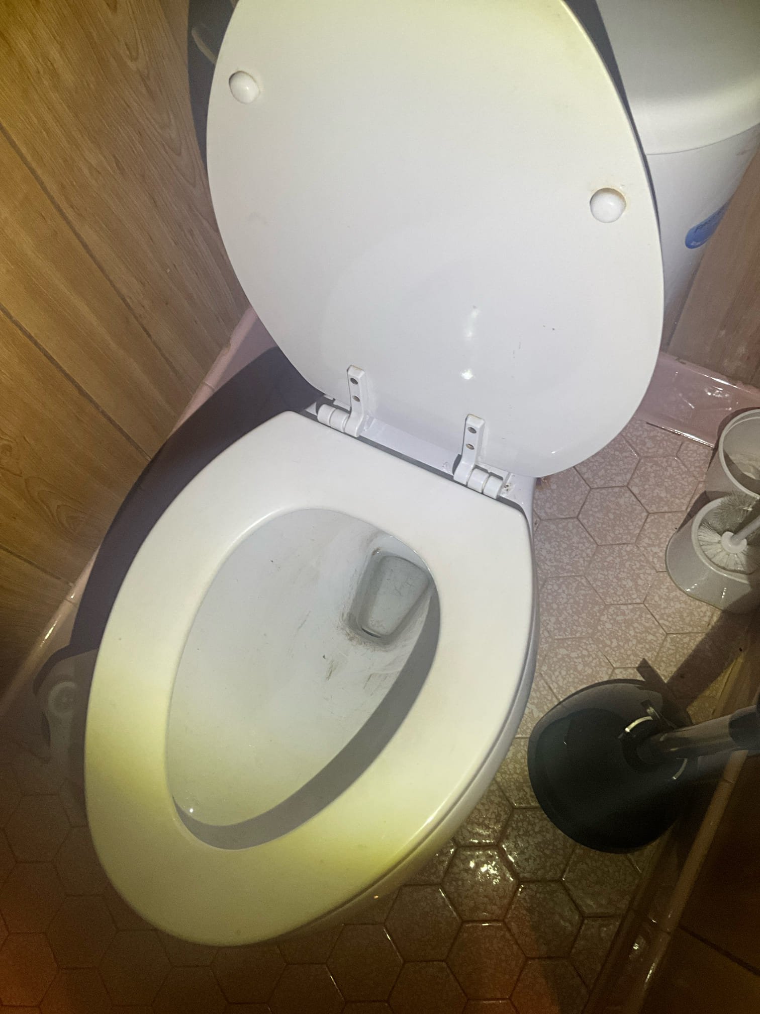 Customer had toilet in bathroom that was backing up. Ran the sink to determine if the bathroom group was backed up or just the toilet. Didn’t see any indication if the whole bathroom backing up. Pointed out toilet scarring to the customer and recommended replacing toilet rather than snaking since that won’t have any long or even medium term benefit for her. Customer declined work at this time. 