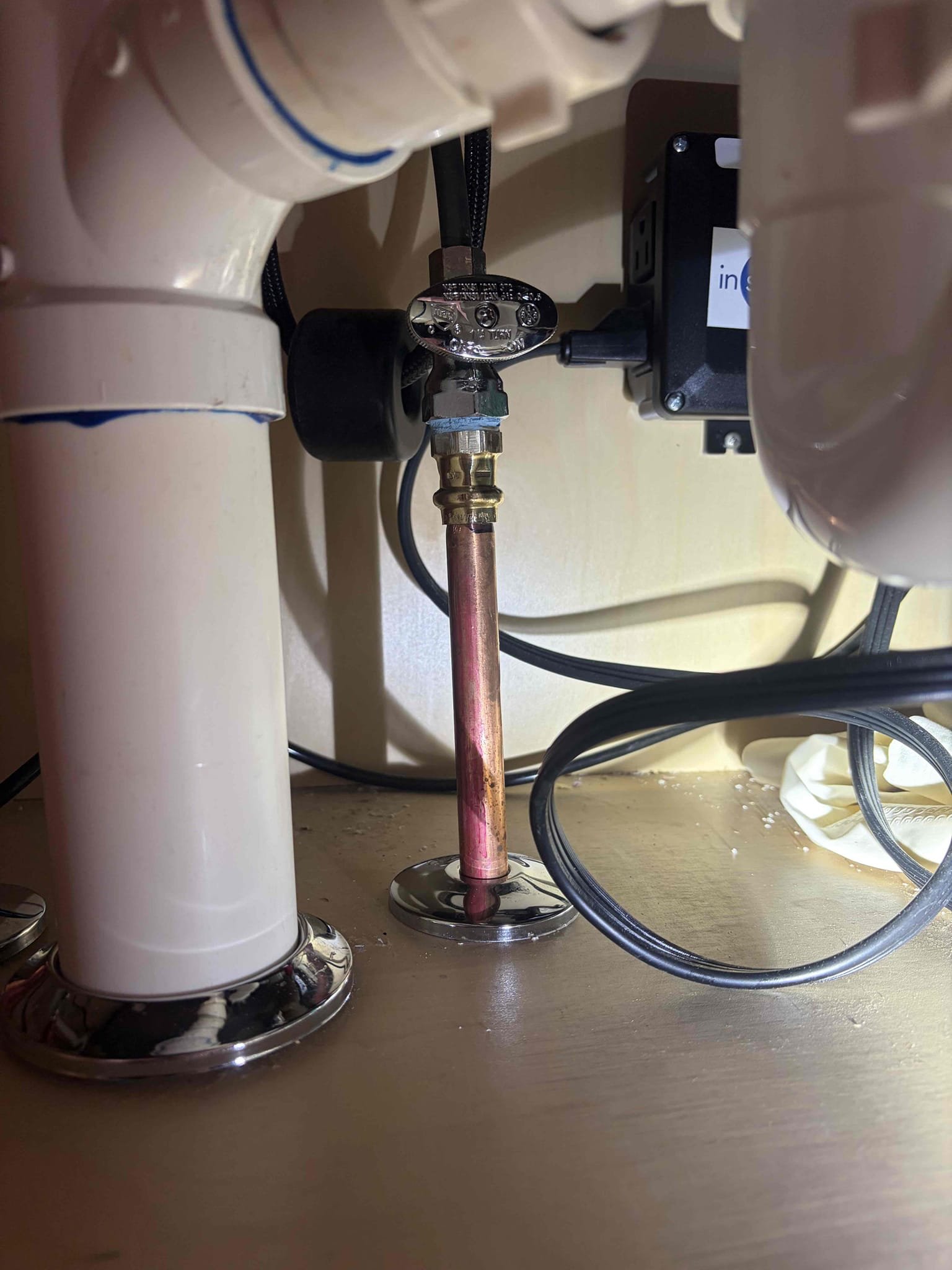 CUSTOMER, we did a few things at the residence. We replaced the three angle stops underneath the kitchen sink solely for the fact that there were shark bites underneath the sink and I recommended we replaced those with either compression and or pro press connections so that is exactly what we did installed a half inch tea Followed by two pro press angle stops and for the cold side as well. Just one singular angle stop then we moved into the laundry room in the garage and snaked the drain line for the standpipe by running water in the laundry sink. We also went ahead and replaced the laundry sink faucet along with the angle stops and supply lines. We also went ahead with a PVC drain replacement inch and a half once complete. There are no leaks in the customer is all set to use their washing machine and the laundry sink. 