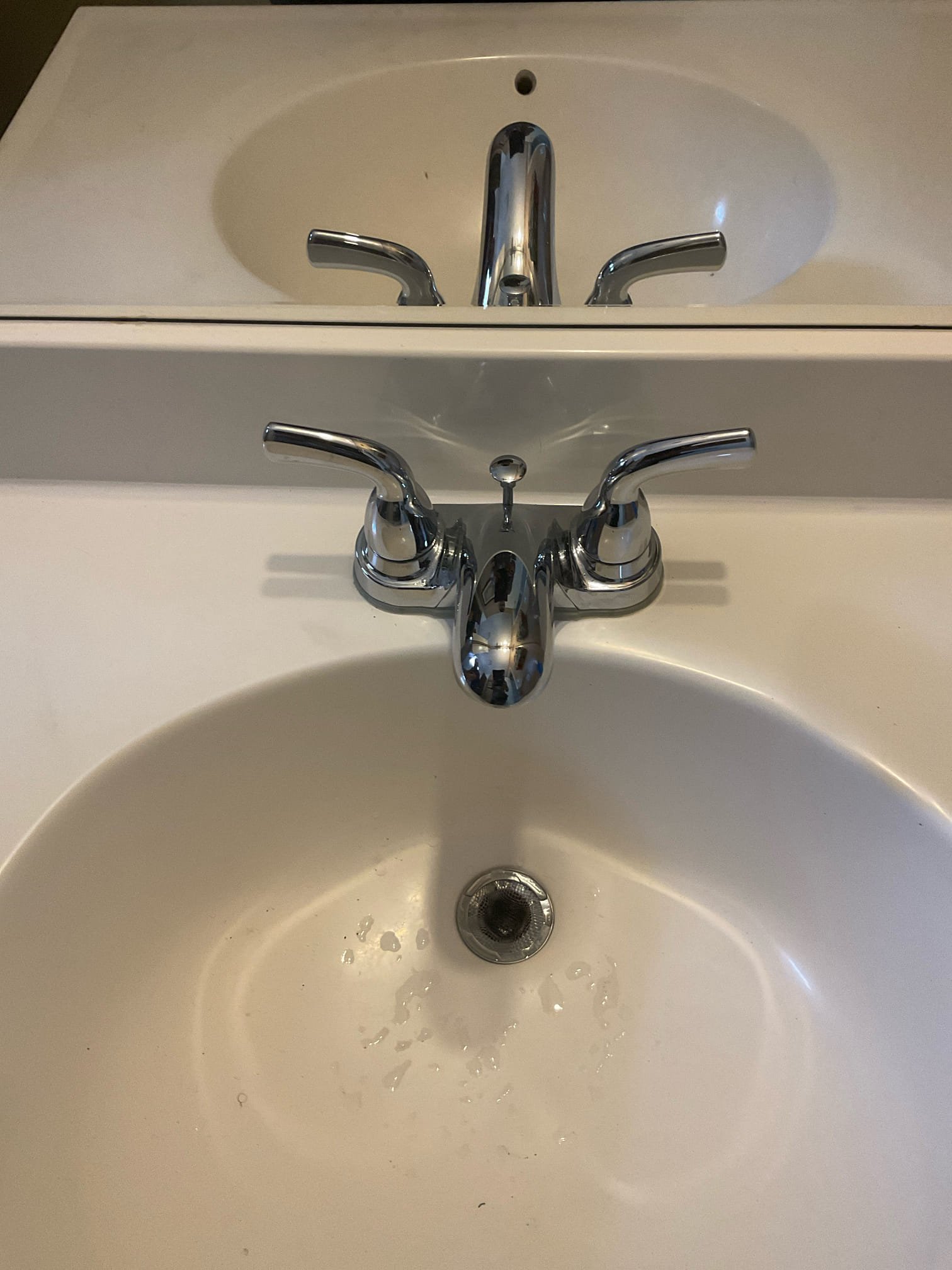 We did major tank rebuild today with new tank to bowl bolts , new flush valve , new fill valve , new chrome tank handle , replaced hot side cartridge for same bathroom American standard faucet . 