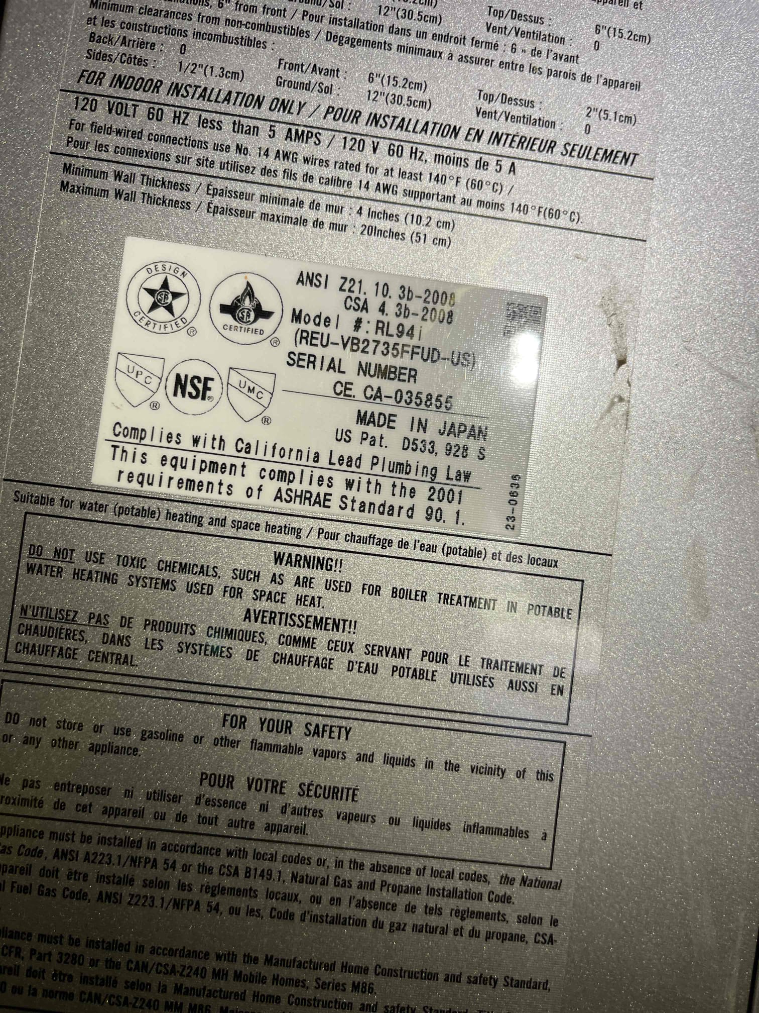 Left quote to swap out the tankless water heater in the crawlspace