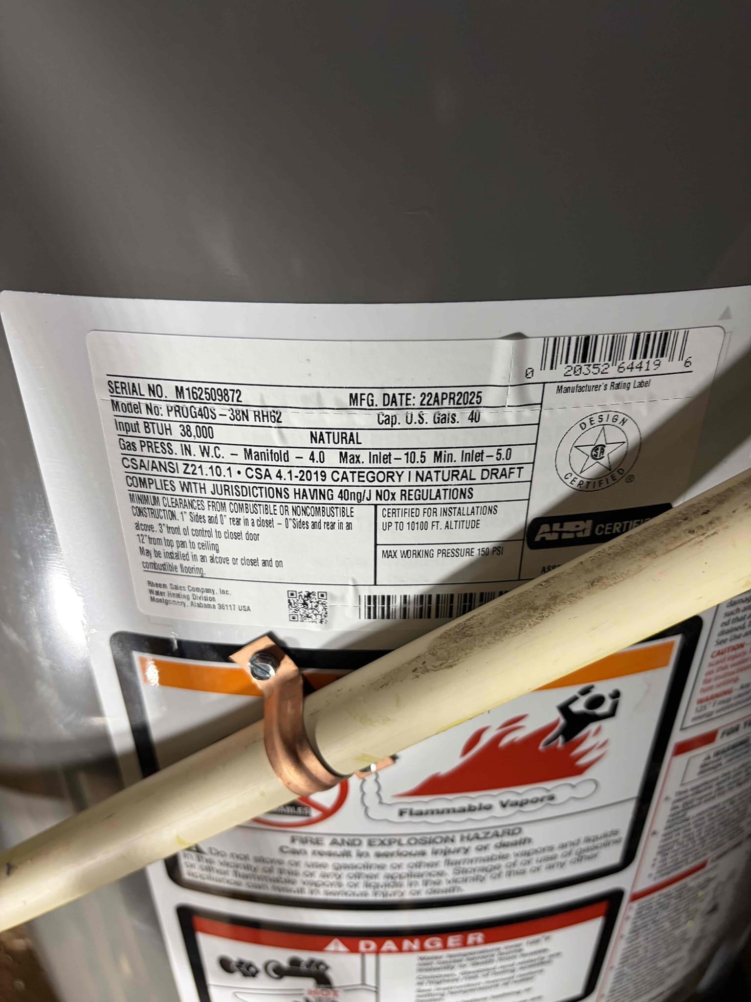 Water heater replacement in crawl space 
40 gallon short  
difficult crawl space access 
Repipe water heater to bring up to code
For this customer we installed a new 40 gallon gas water heater in the crawl space, the previous water heater had gotten water in it from a external source, so therefore we installed a pan, piped into the sump pump pit. Installed a new thermal expansion tank and bracketed it to the water heater. Installed a new gas shut off valve, repiped the flex line, repiped all the water lines into copper, with a fresh new shut off valve, used cpvc transition fittings to copper to make the proper connection. Piped the t&p into the sump pump pit as well. No gas and or water leaks, tested with a gas meter. 