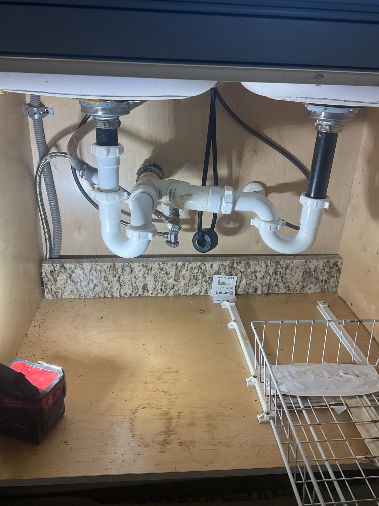 Problem with clogged kitchen sink , it’s old cast iron pipe , we replaced with pvc and bypassed old pipe in the wall , installed new pipe to main line with new p trap and AAV , replaced a sink pop up assembly with brush nickel push type .