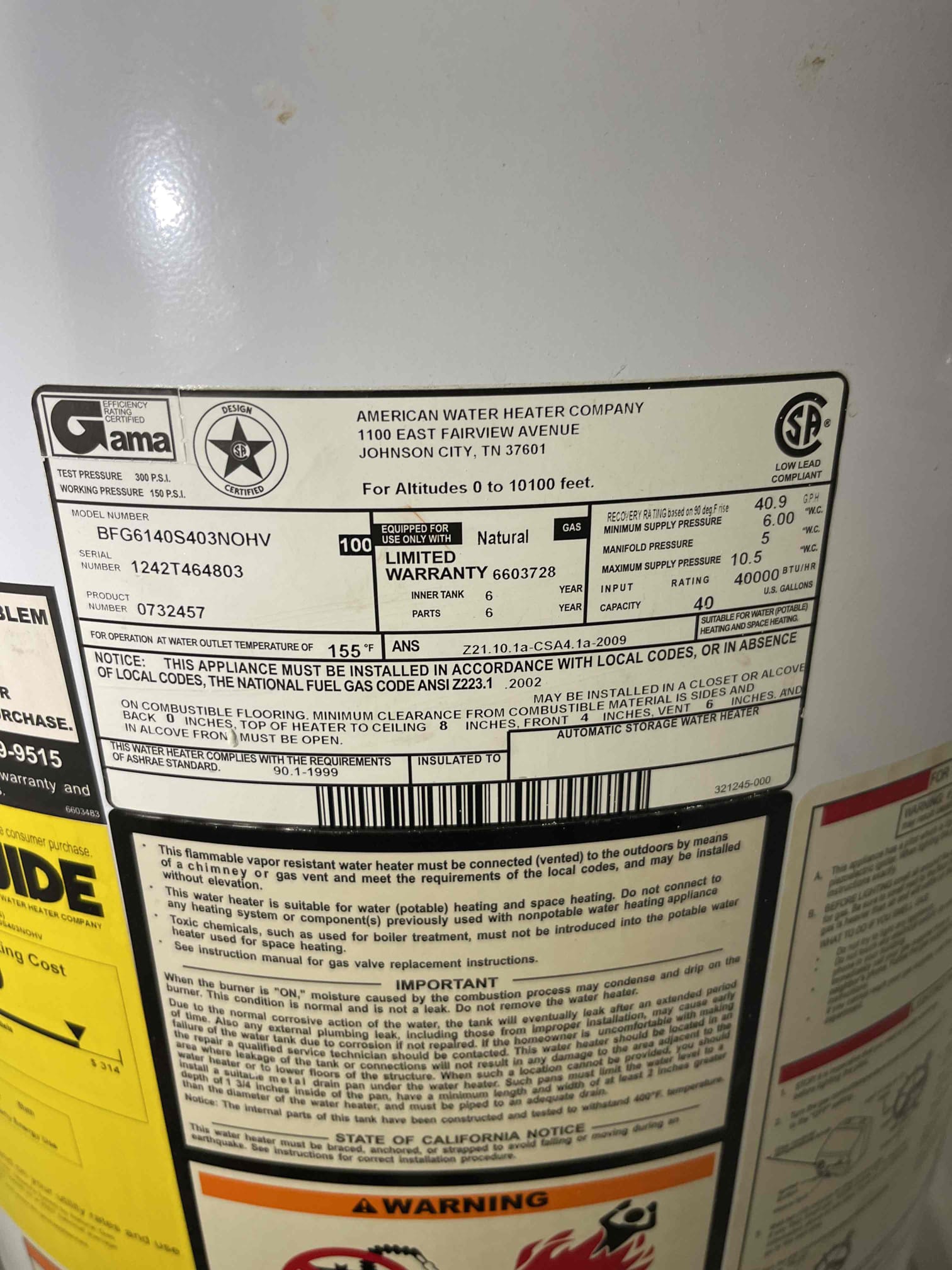 Left quote to replace water heater in garage. Standard install